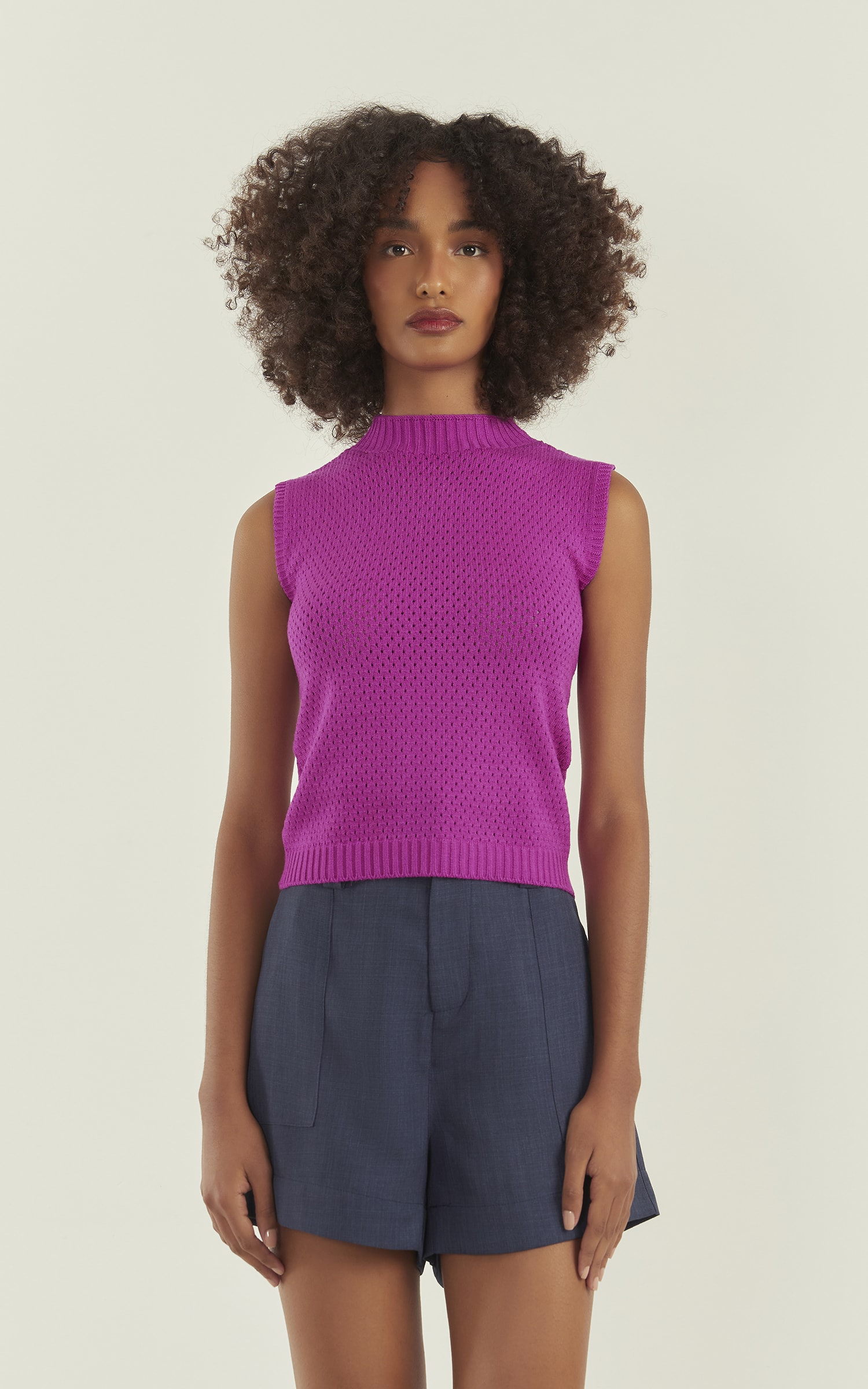 Blusa Tricot Ponto Vazado Fúcsia