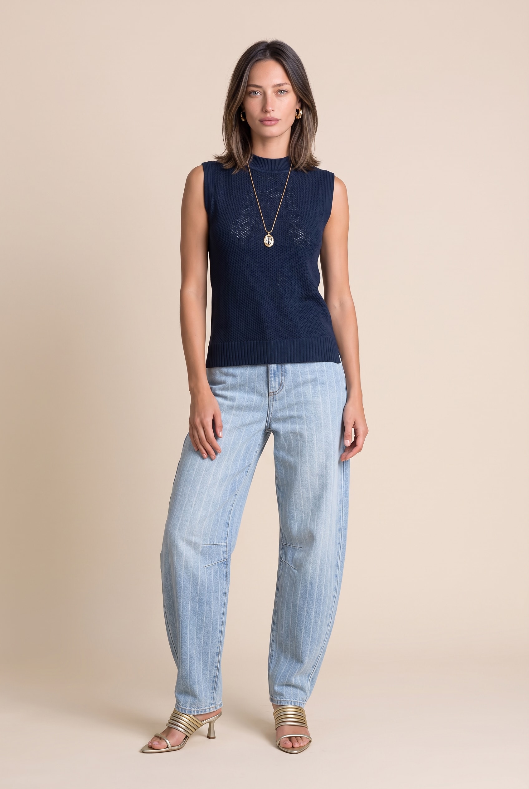 Blusa Tricot Ponto Vazado Marinho