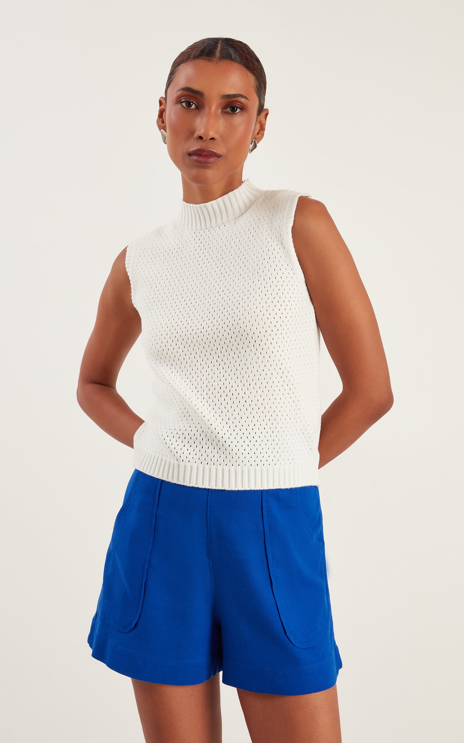 Blusa Tricot Ponto Vazado Off White