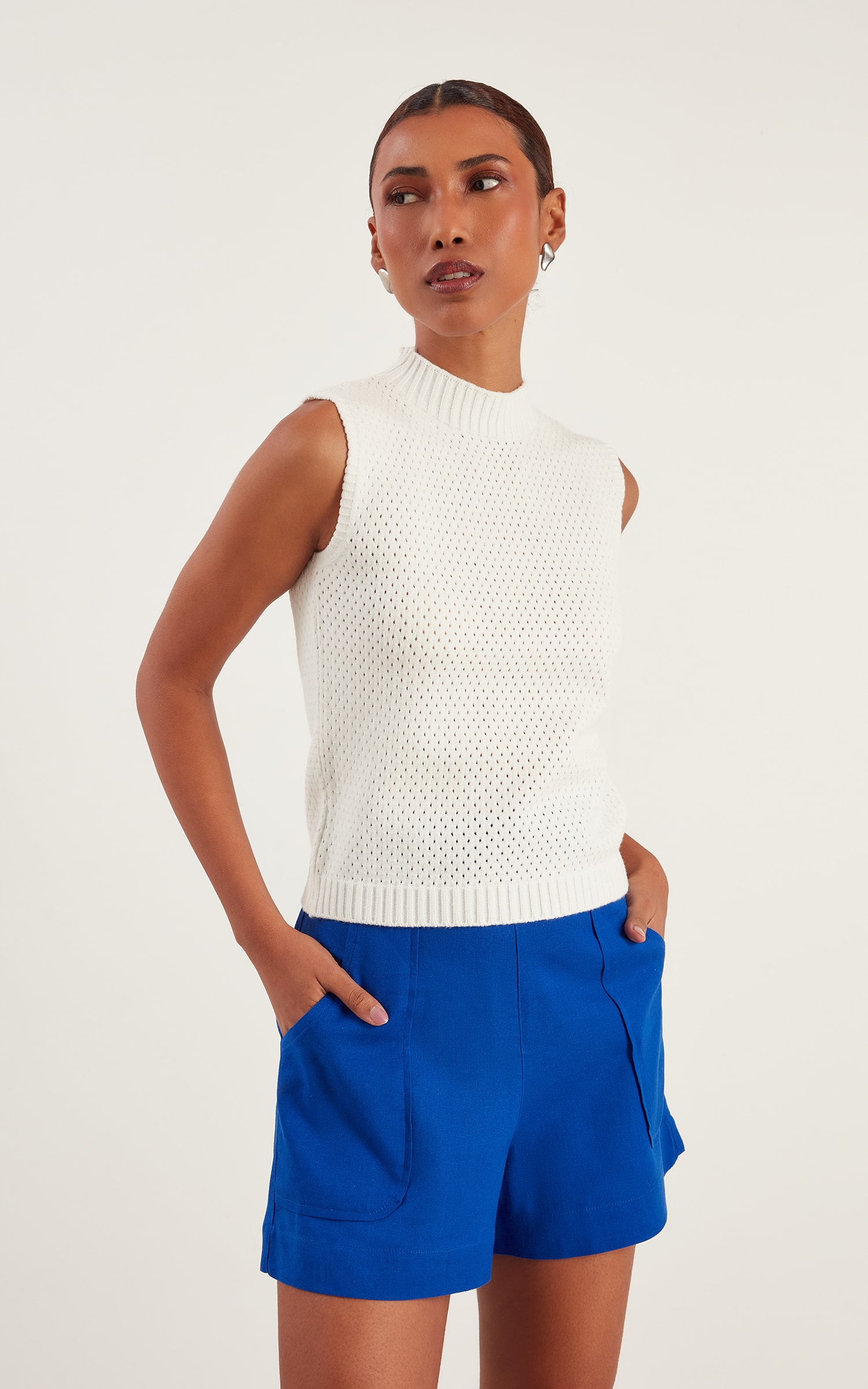 Blusa Tricot Ponto Vazado Off White