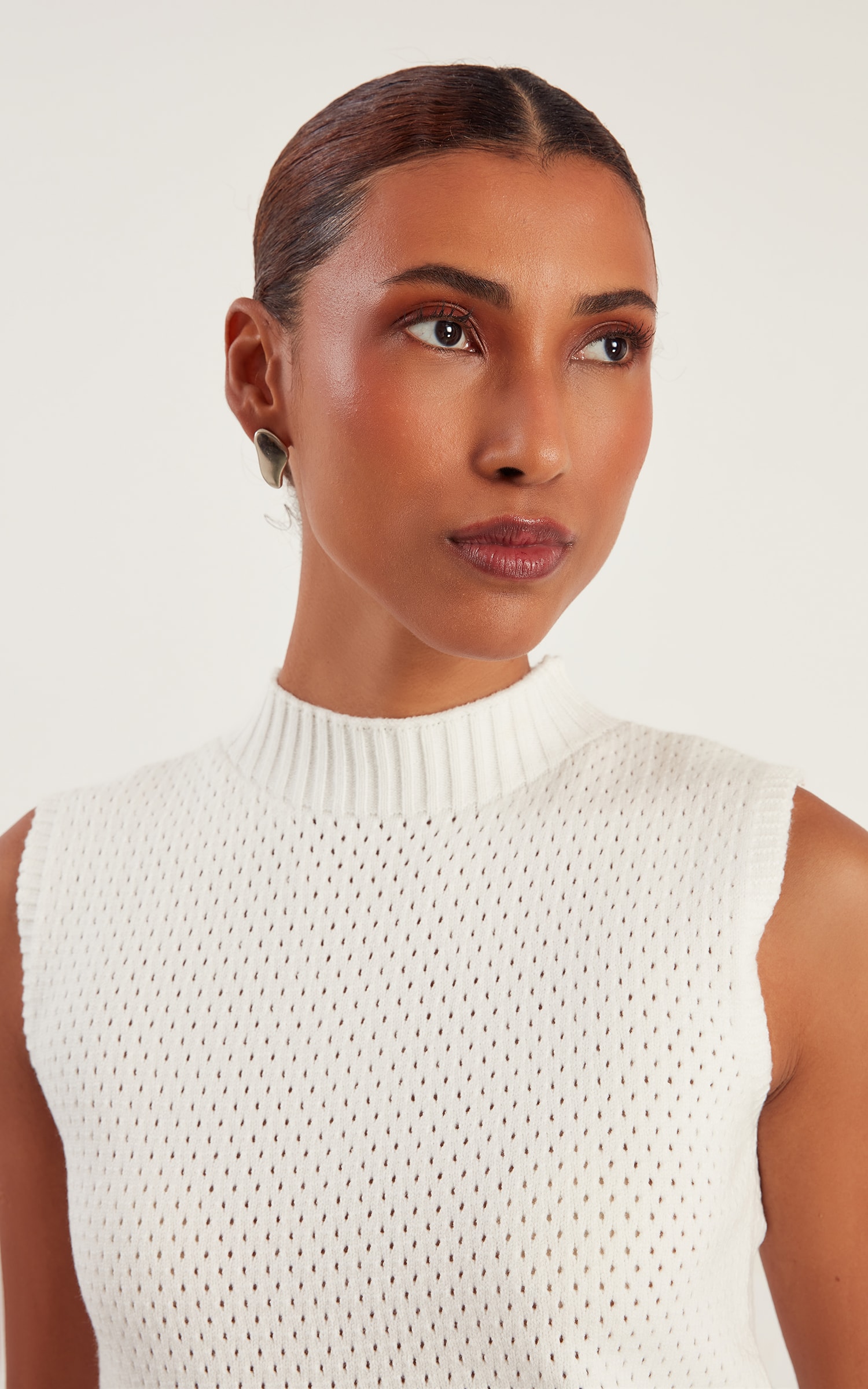 Blusa Tricot Ponto Vazado Off White