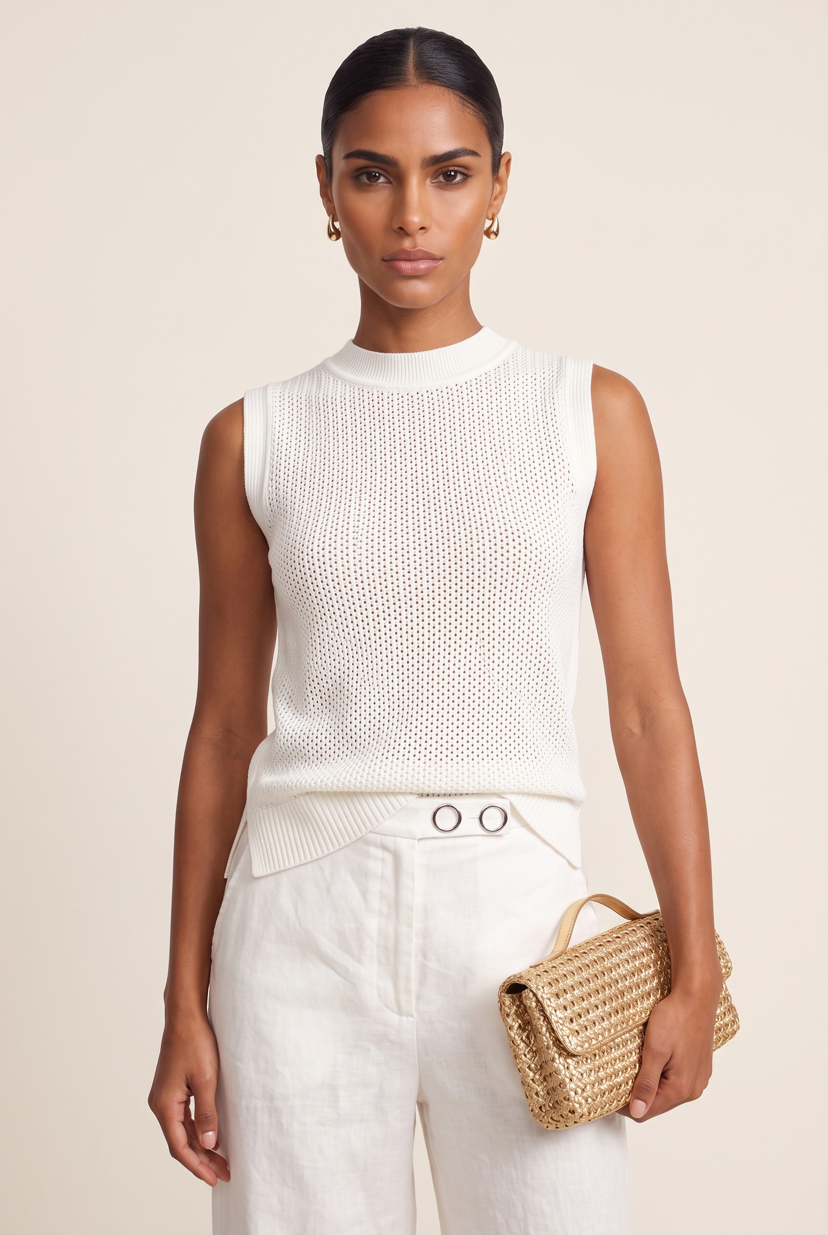 Blusa Tricot Ponto Vazado Off White