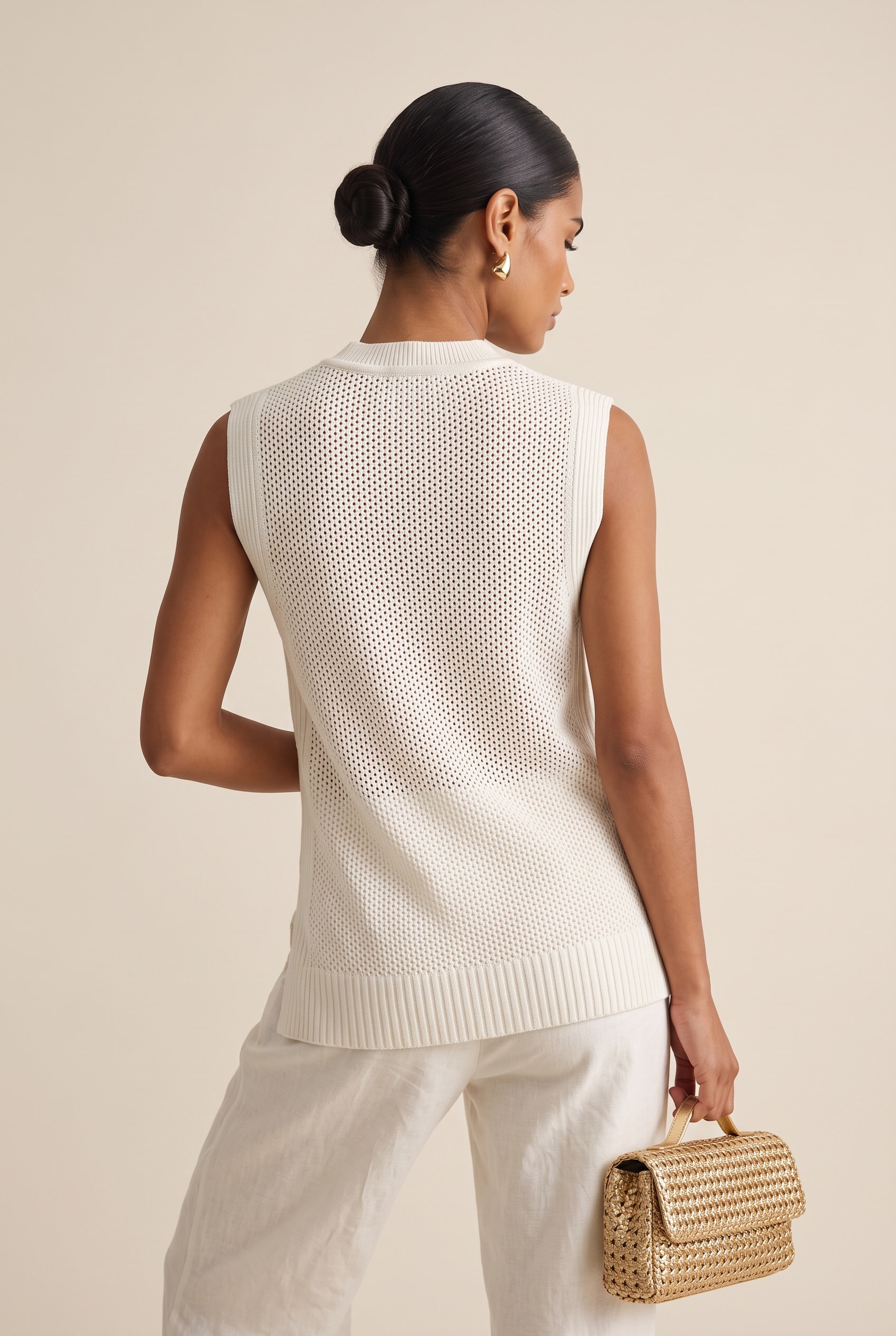 Blusa Tricot Ponto Vazado Off White