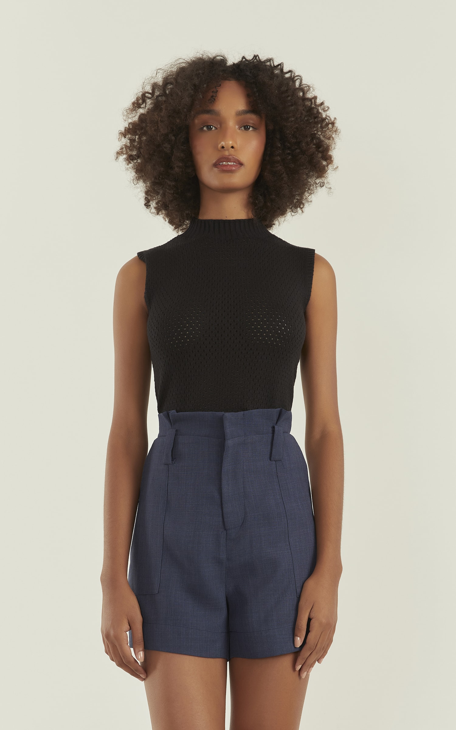 Blusa Tricot Ponto Vazado Preto