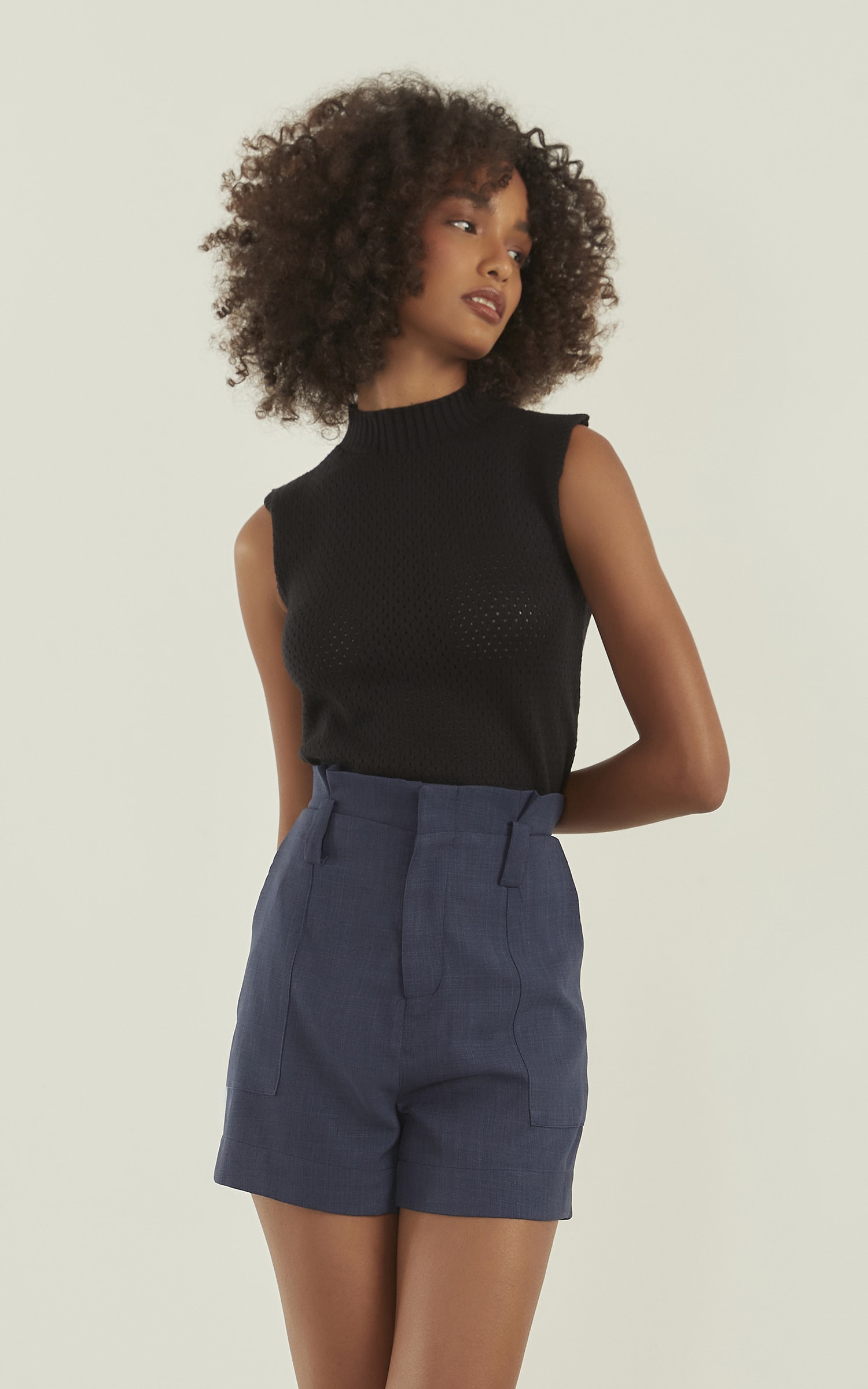 Blusa Tricot Ponto Vazado Preto