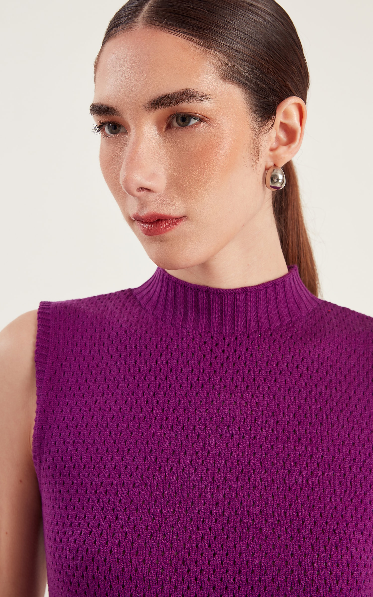 Blusa Tricot Ponto Vazado Roxo