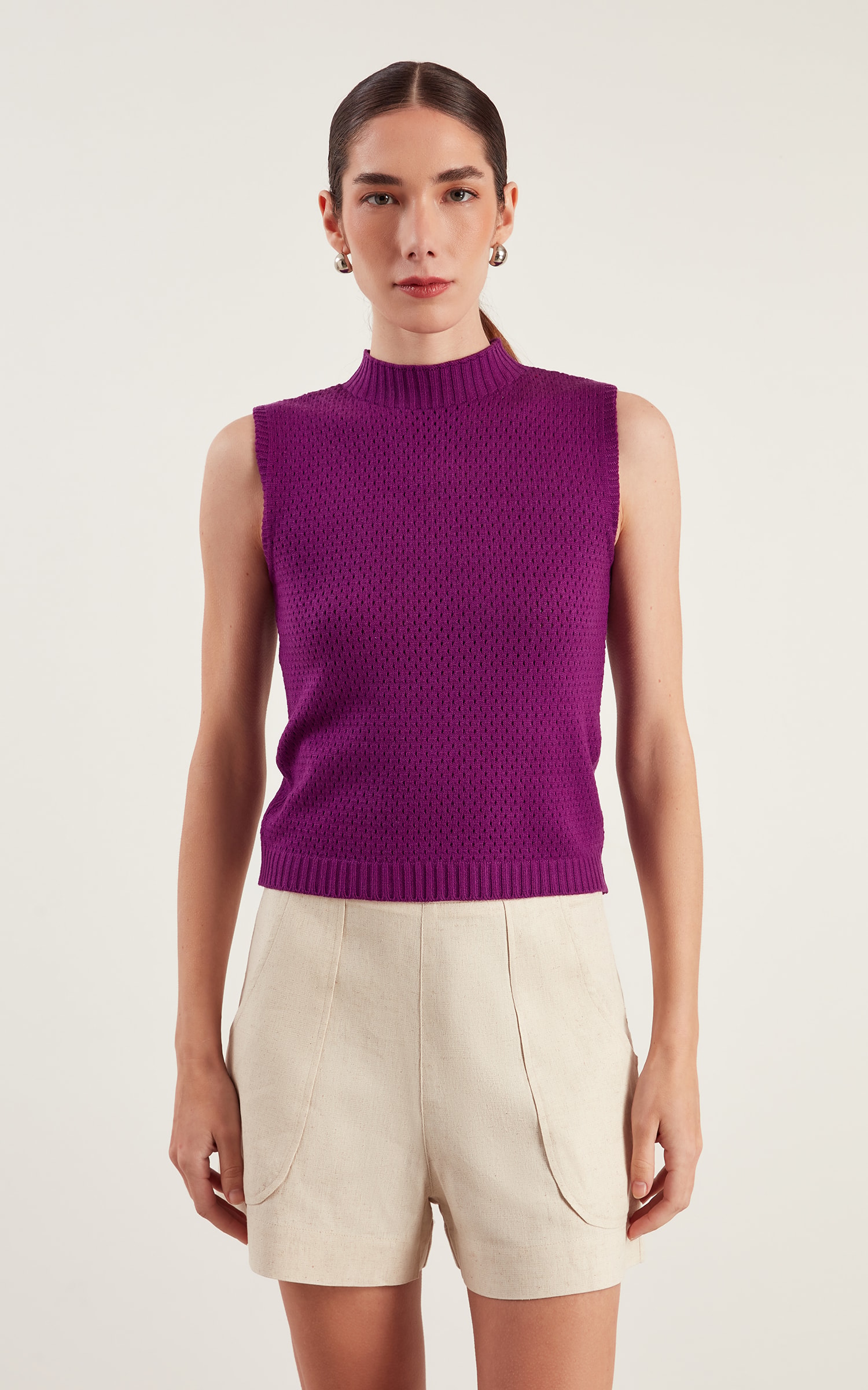 Blusa Tricot Ponto Vazado Roxo