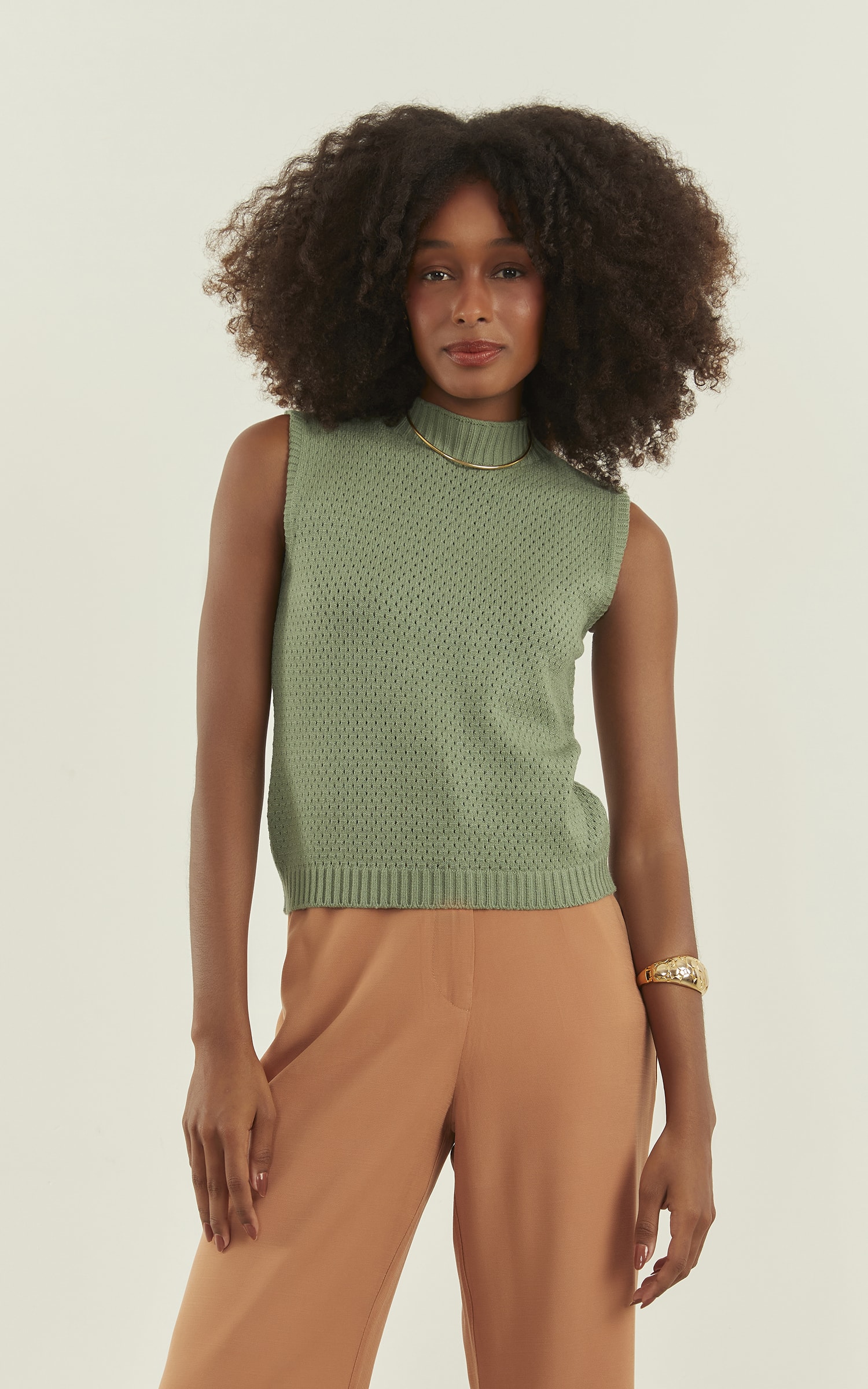 Blusa Tricot Ponto Vazado Verde Menta