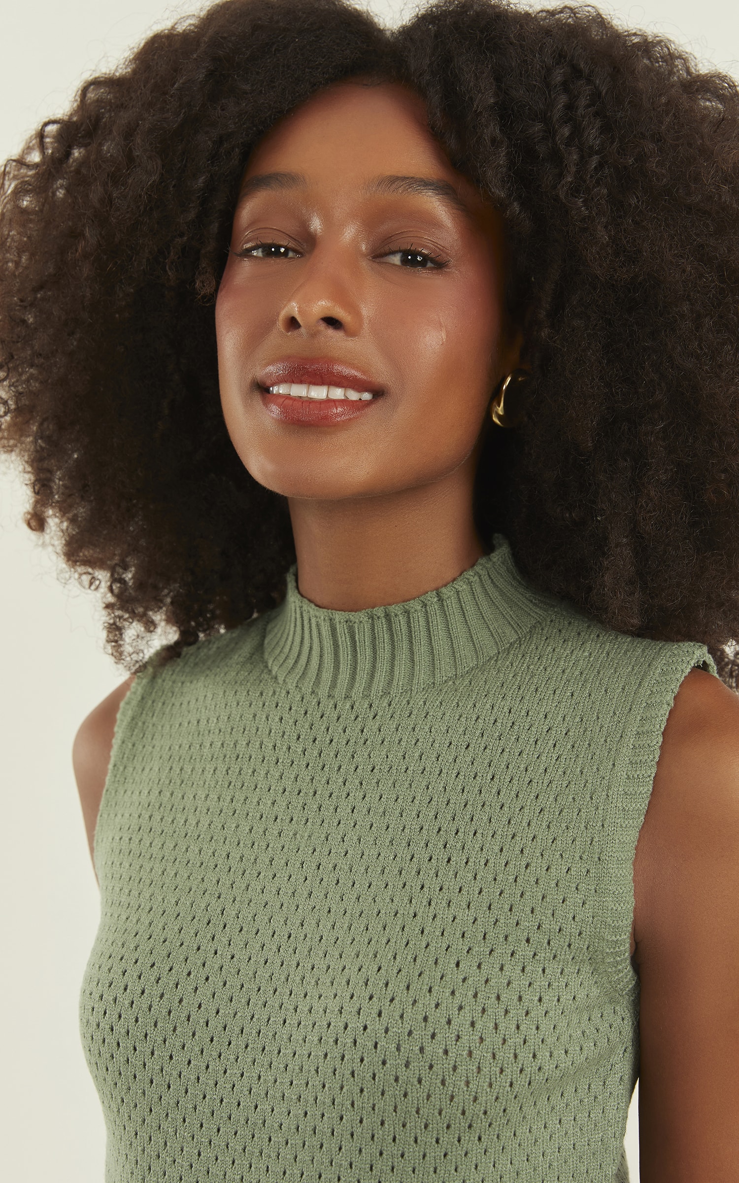 Blusa Tricot Ponto Vazado Verde Menta