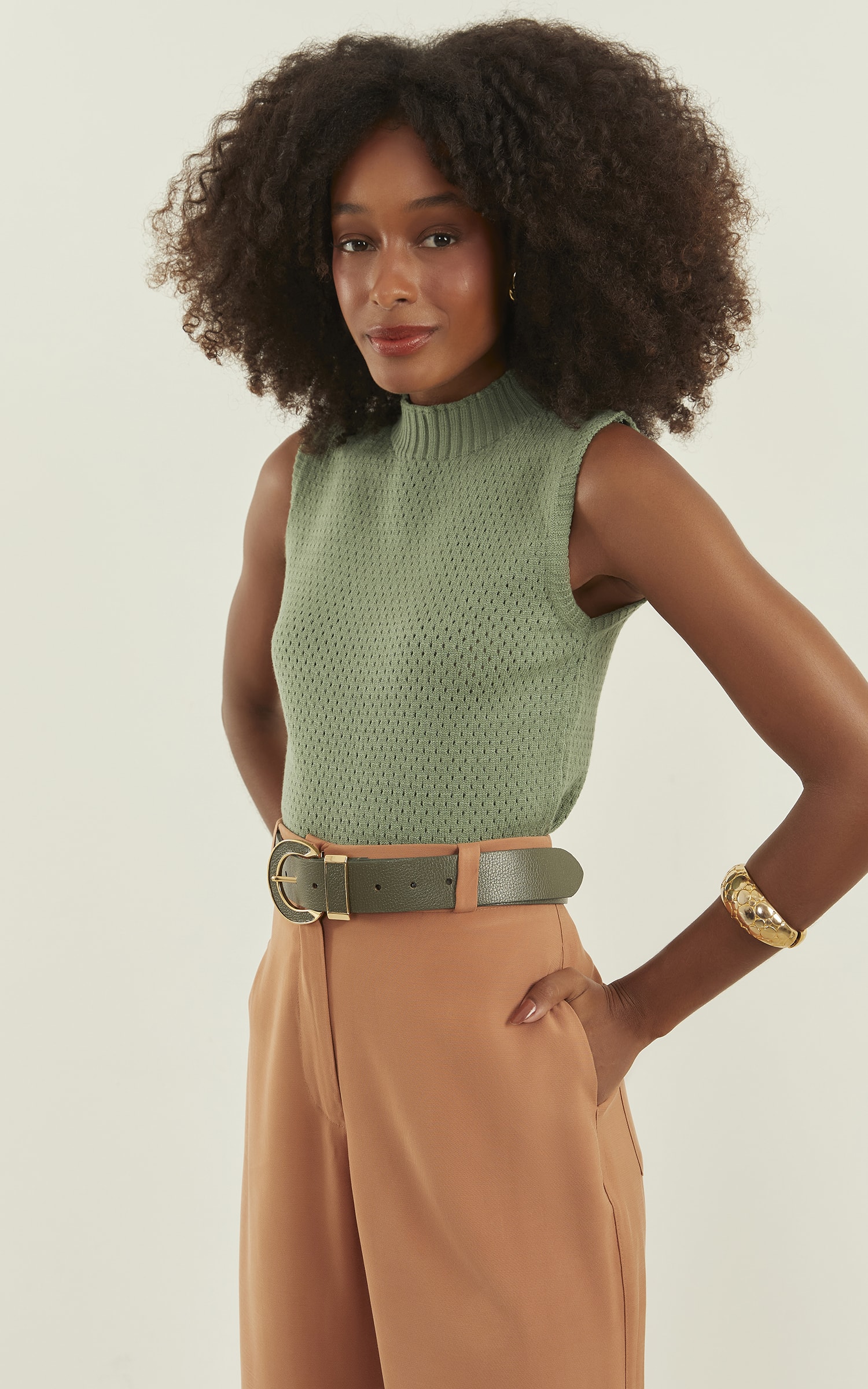 Blusa Tricot Ponto Vazado Verde Menta