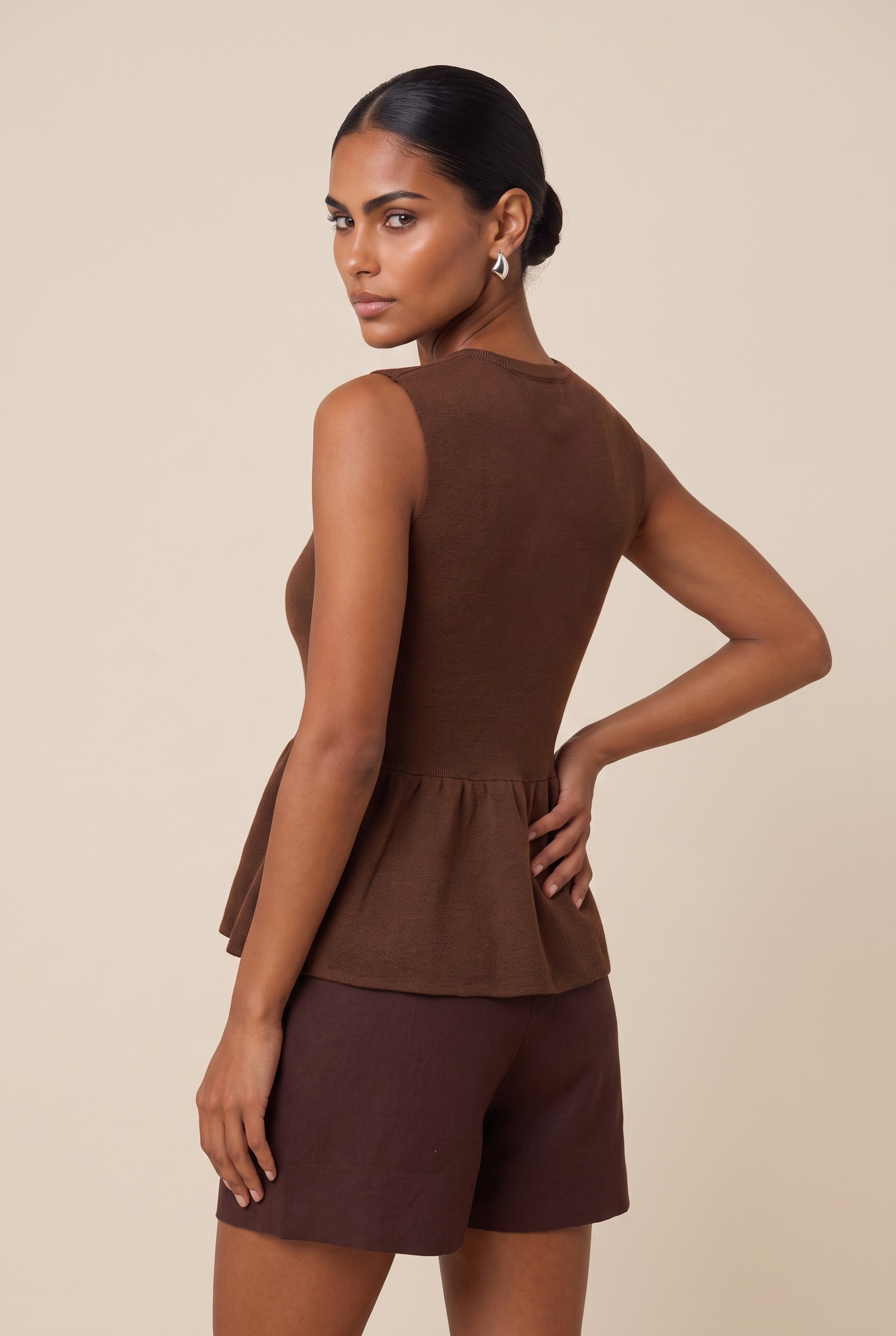 Blusa Tricot Power Peplum Marrom
