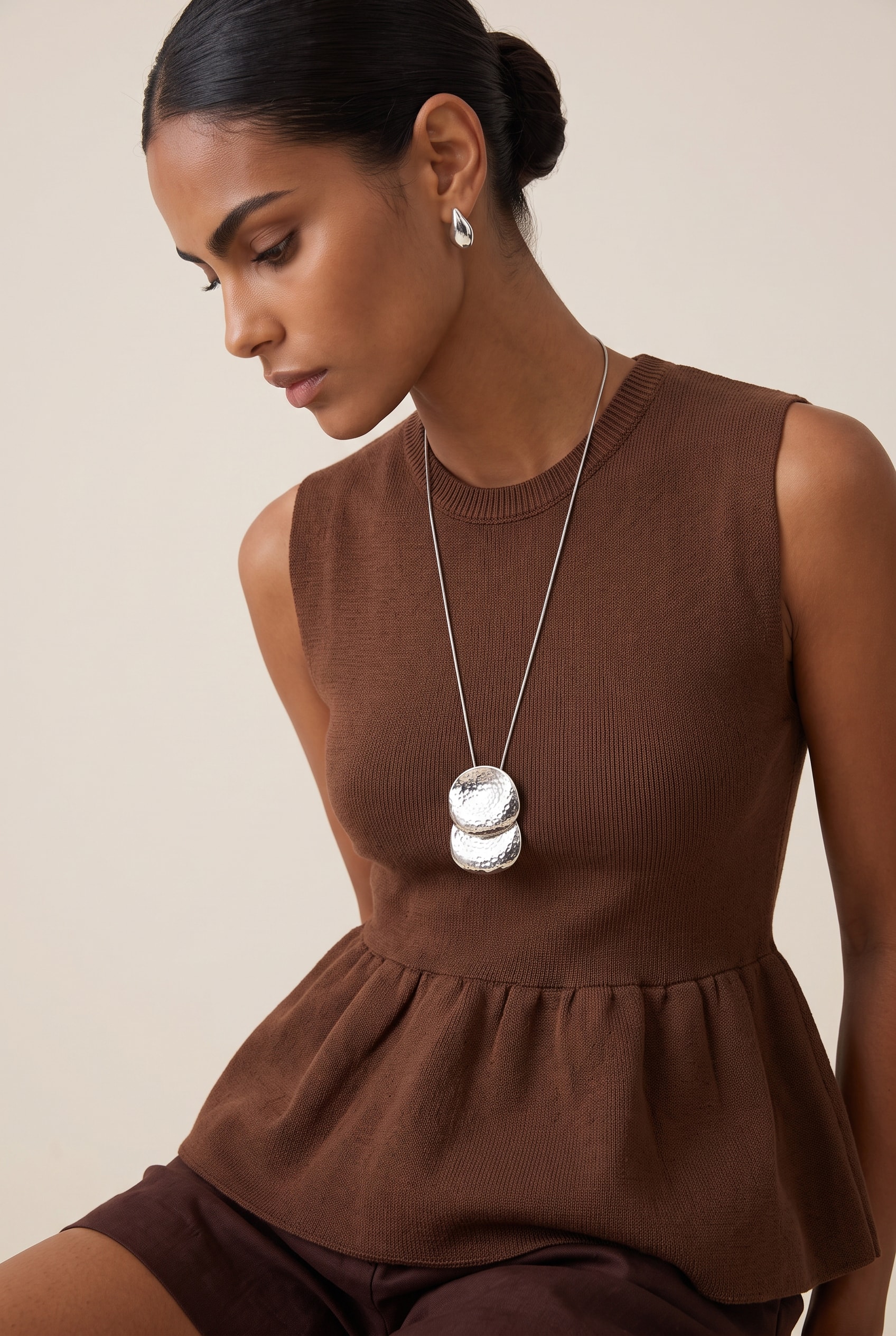 Blusa Tricot Power Peplum Marrom