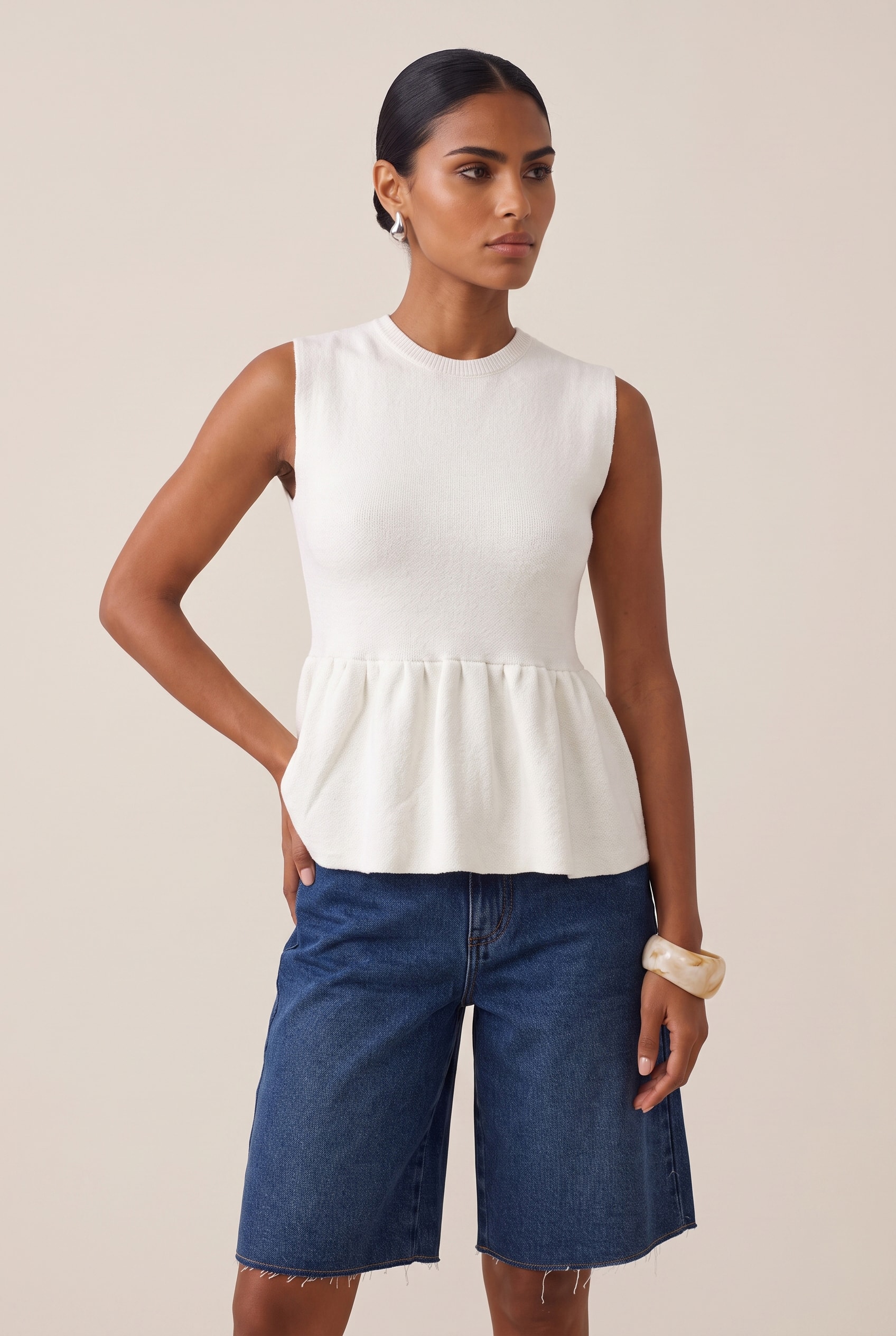 Blusa Tricot Power Peplum Off White