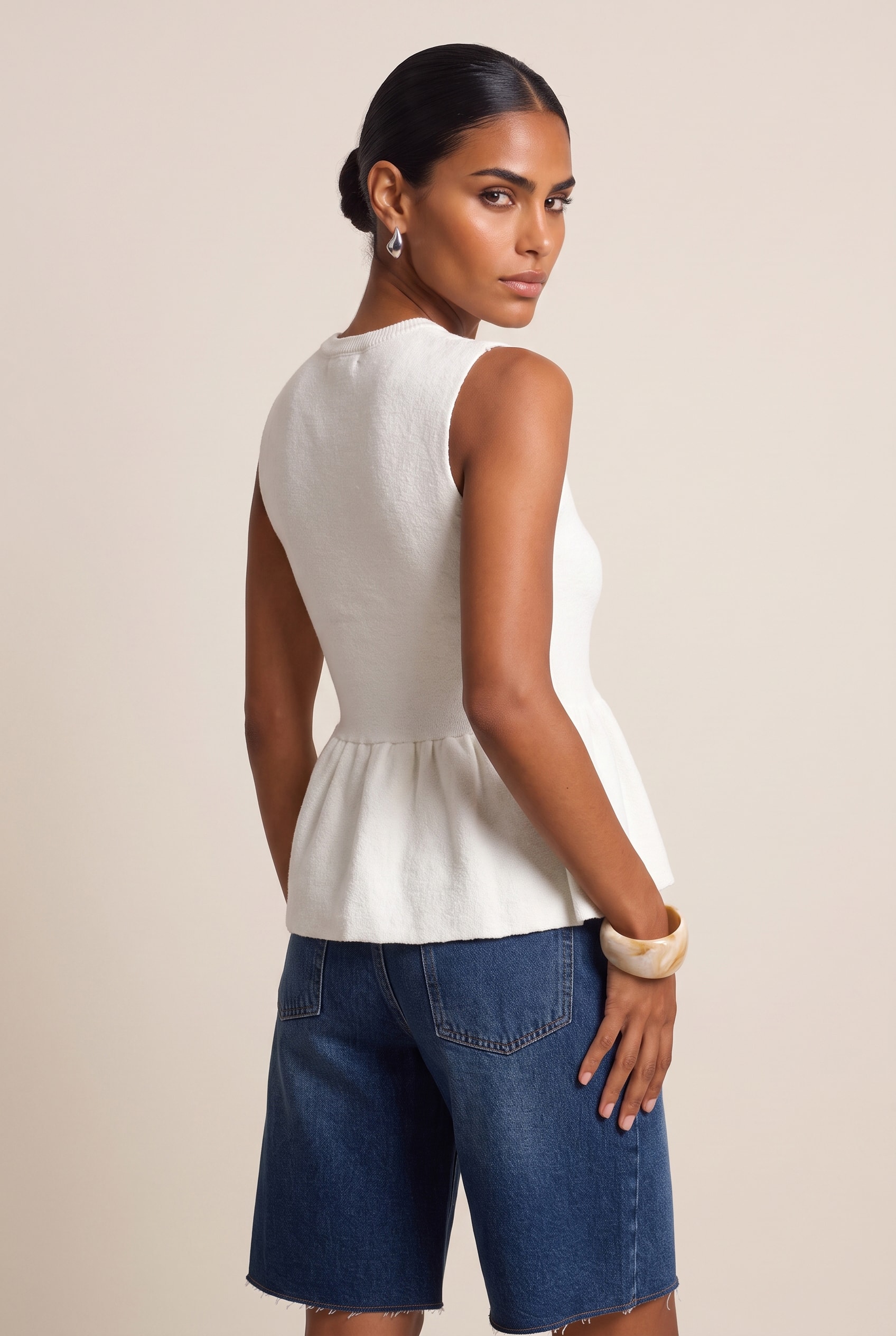 Blusa Tricot Power Peplum Off White