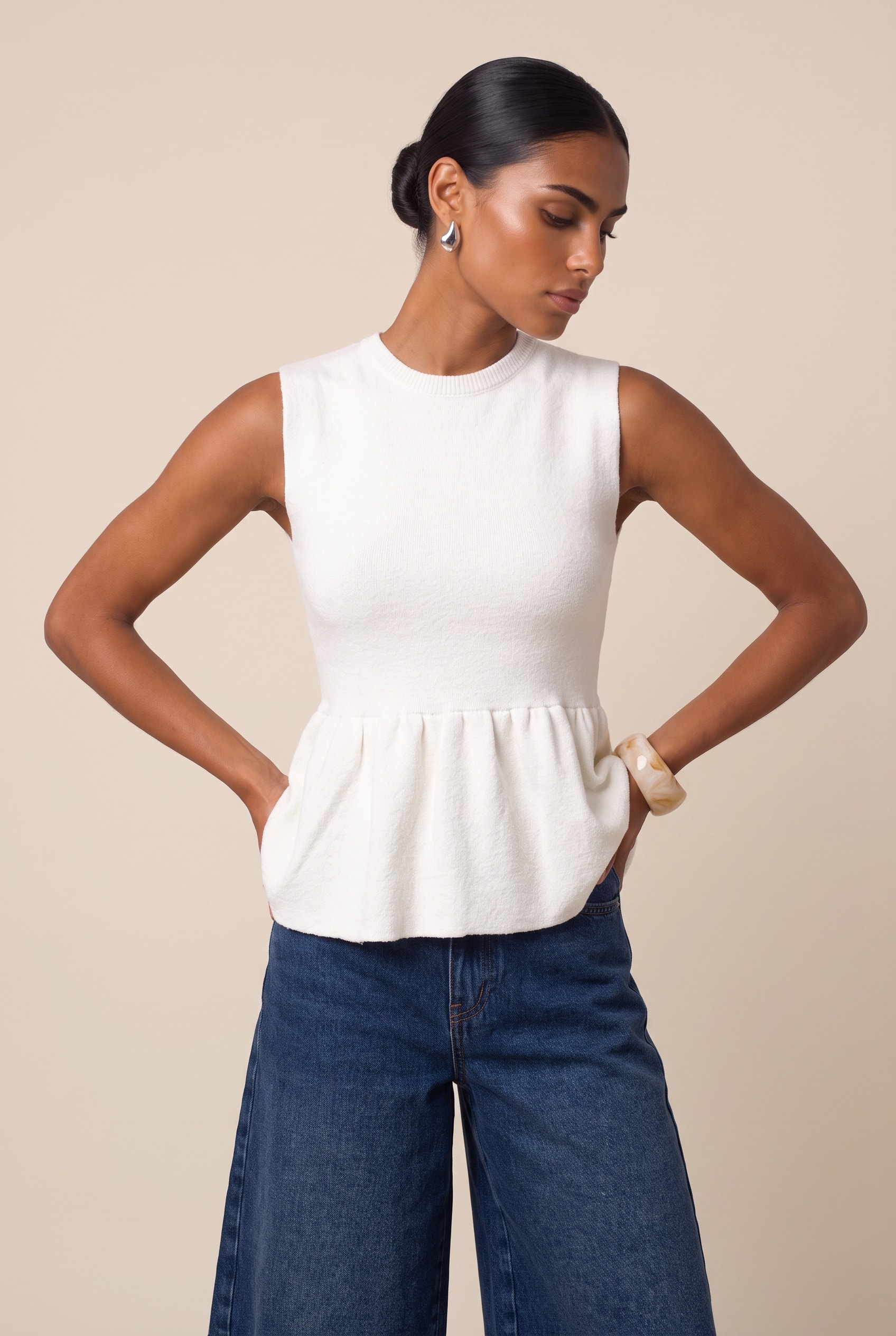 Blusa Tricot Power Peplum Off White