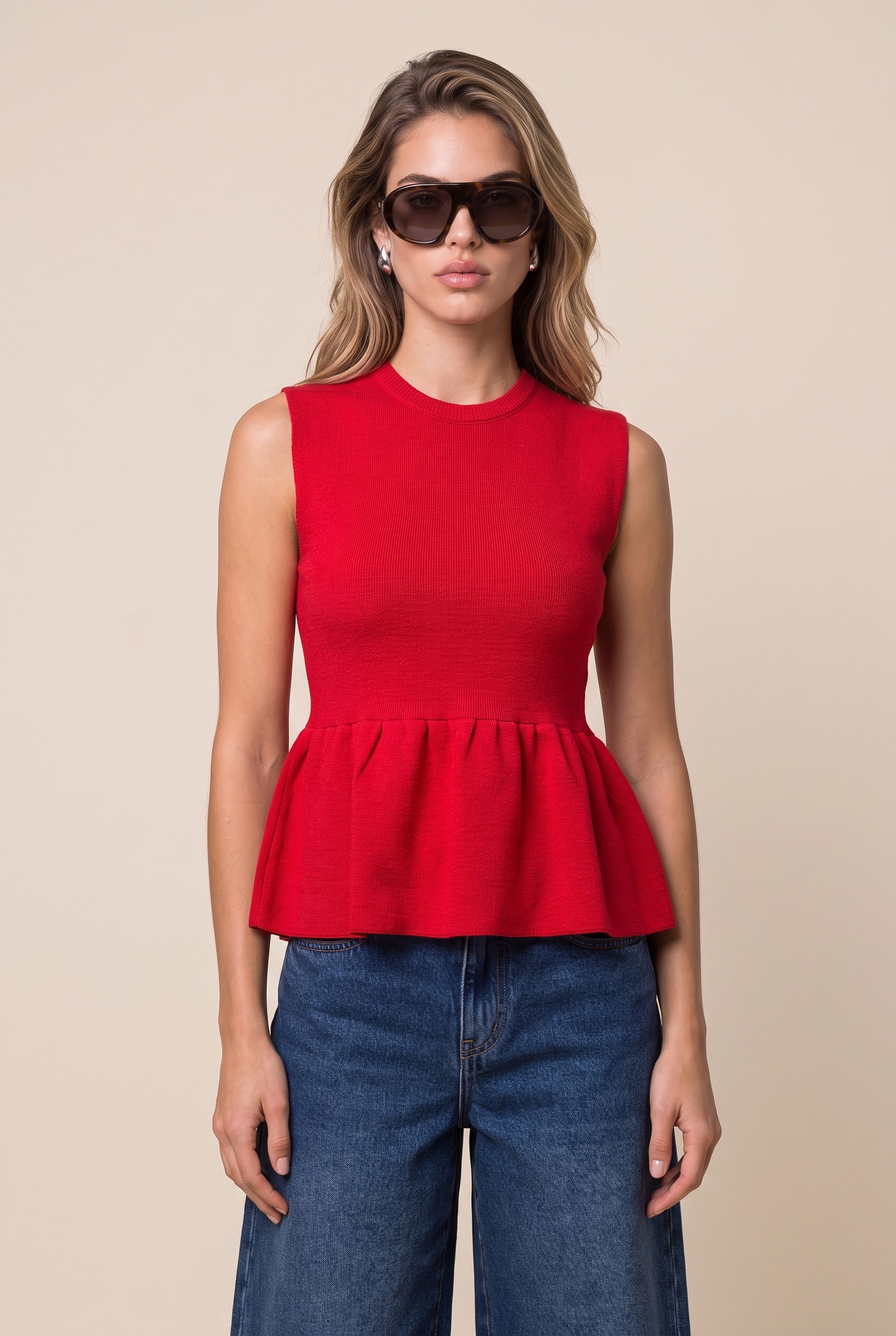 Blusa Tricot Power Peplum Vermelho