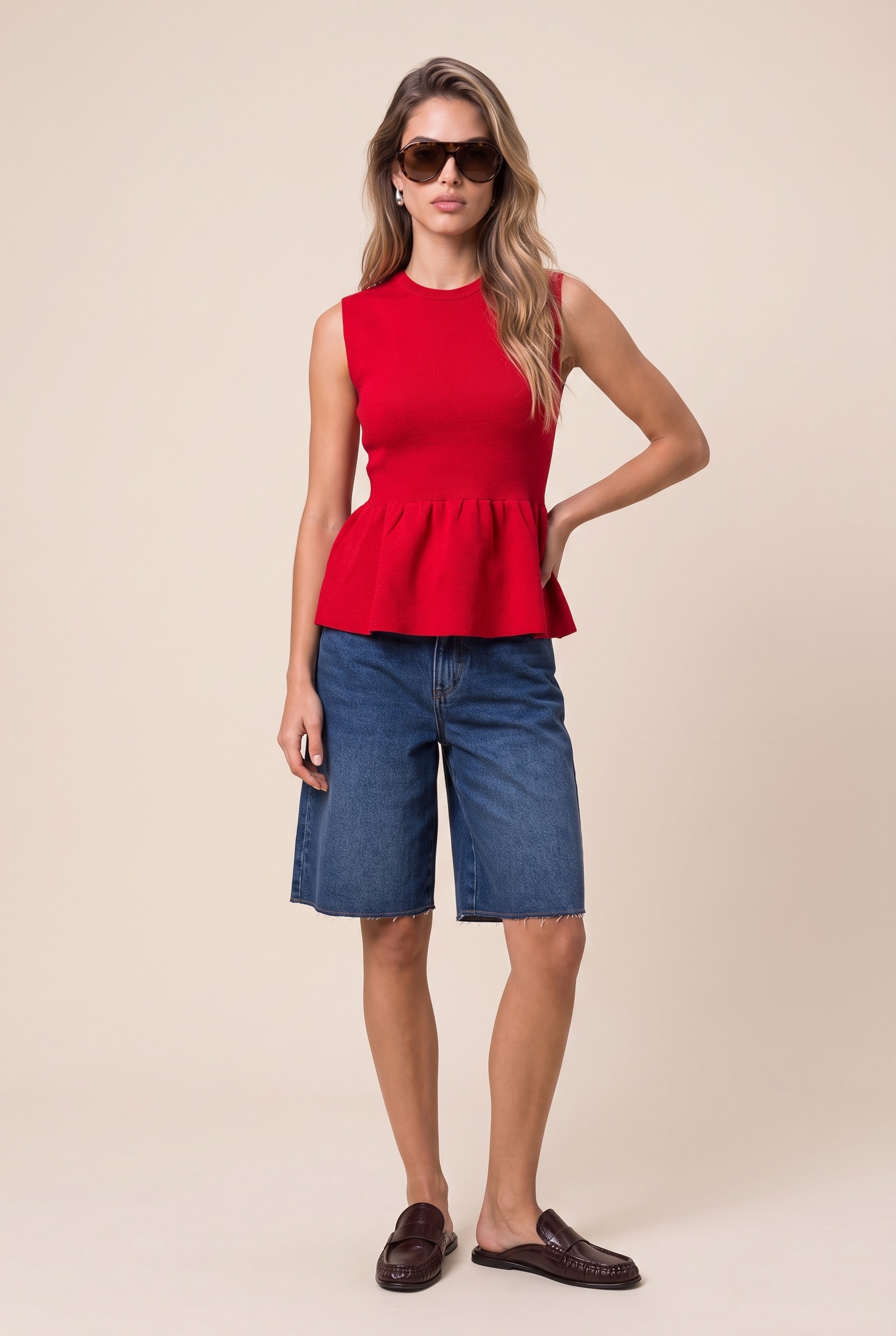 Blusa Tricot Power Peplum Vermelho