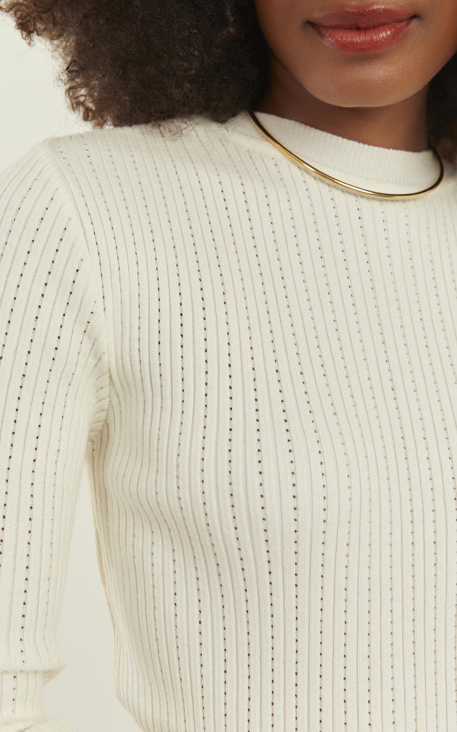 Blusa Tricot Punho Babado Off White