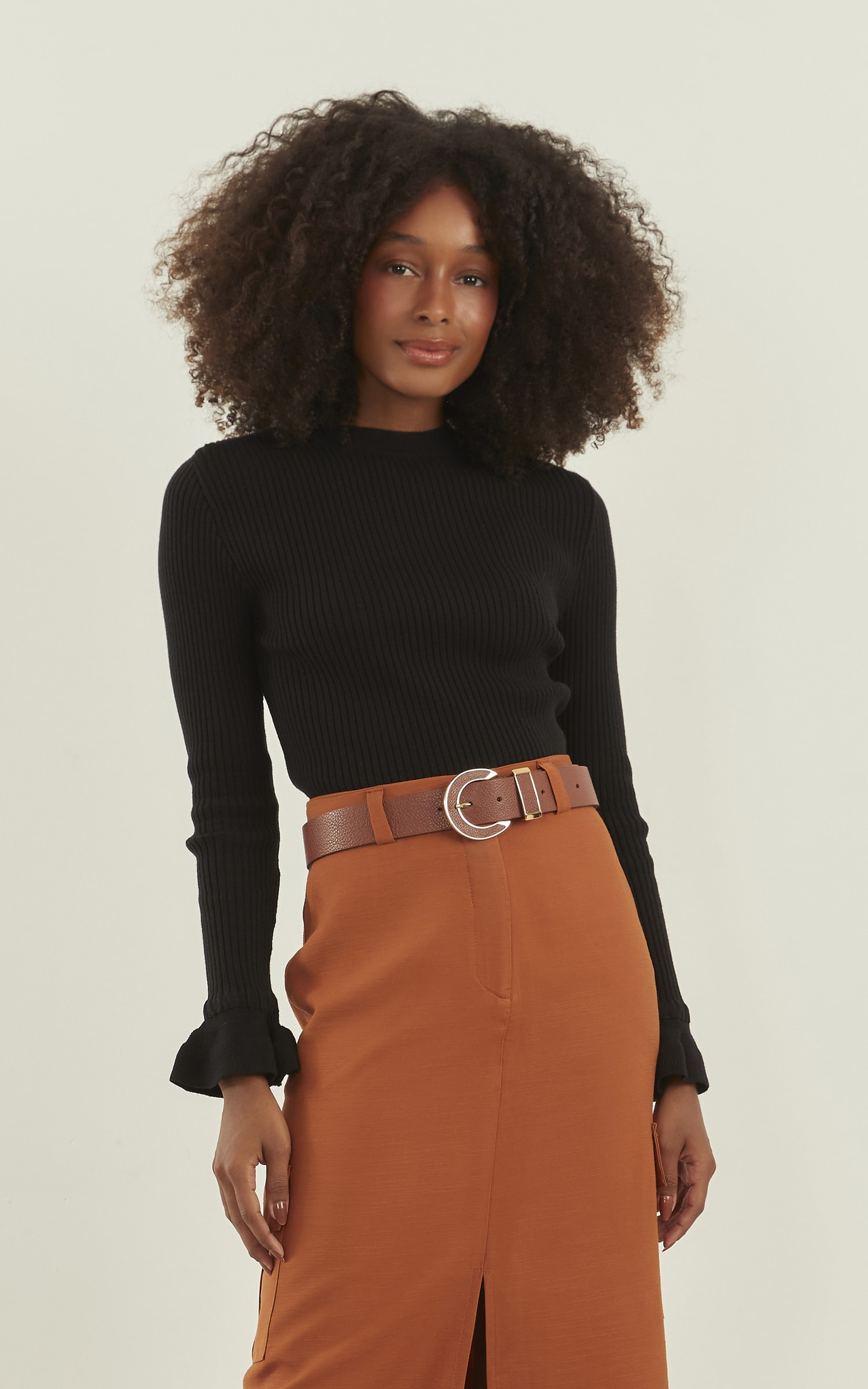 Blusa Tricot Punho Babado Preto
