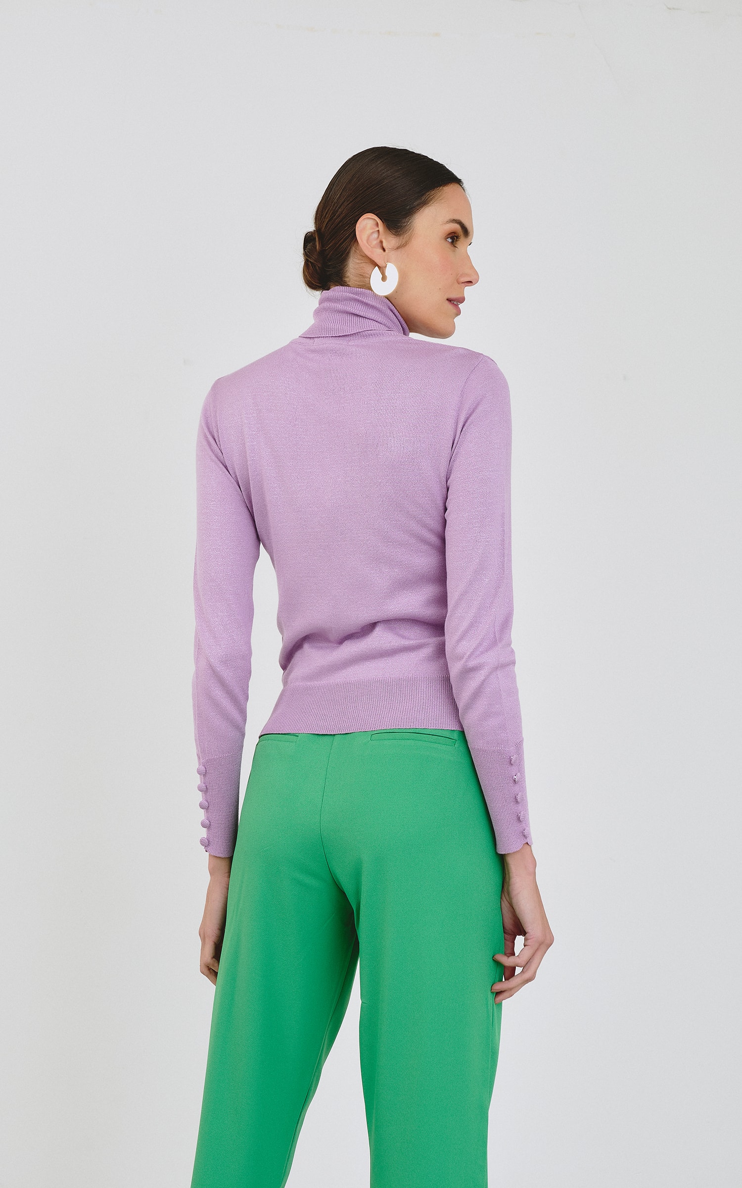 Blusa Tricot Punho Botões Lavanda