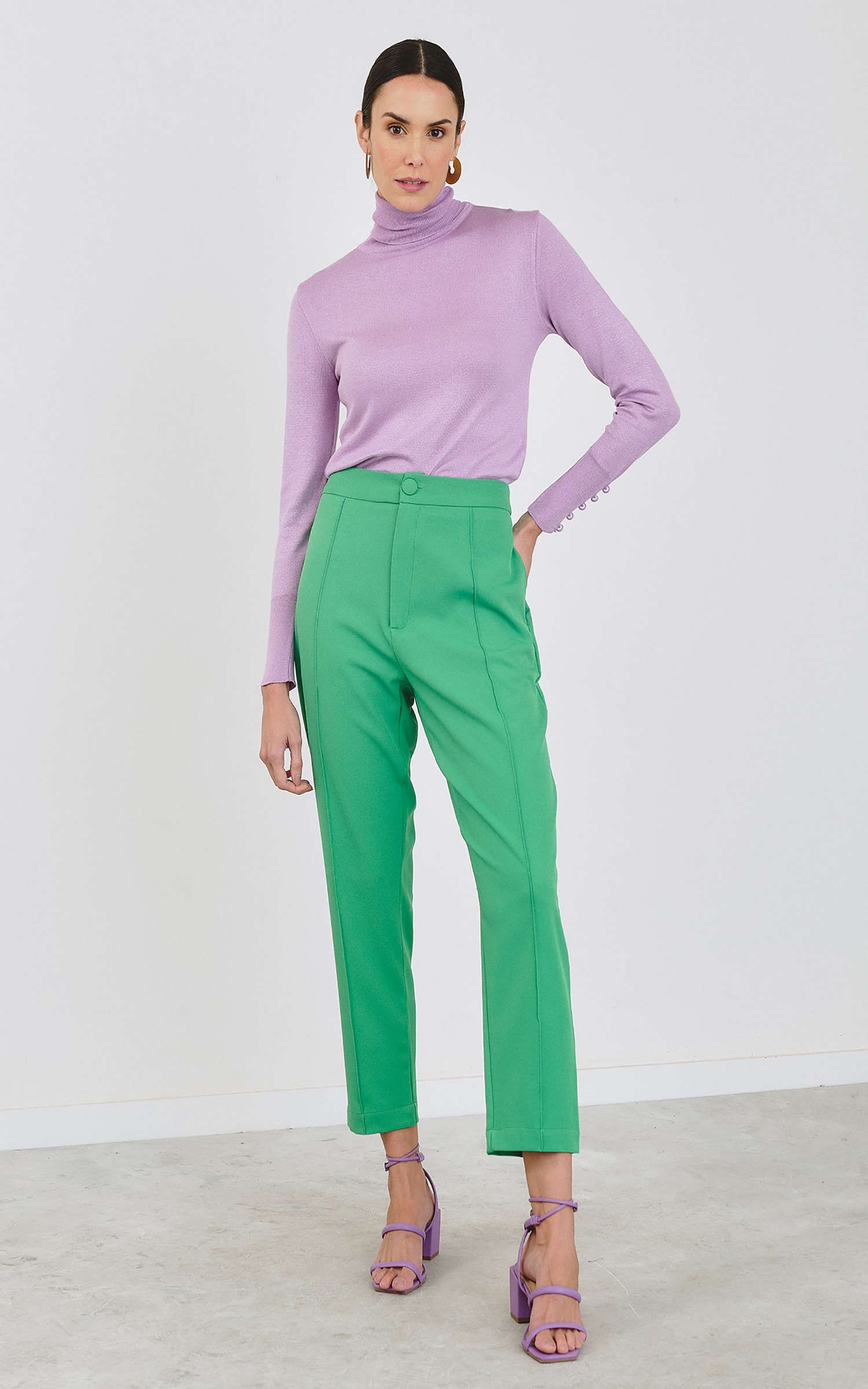 Blusa Tricot Punho Botões Lavanda