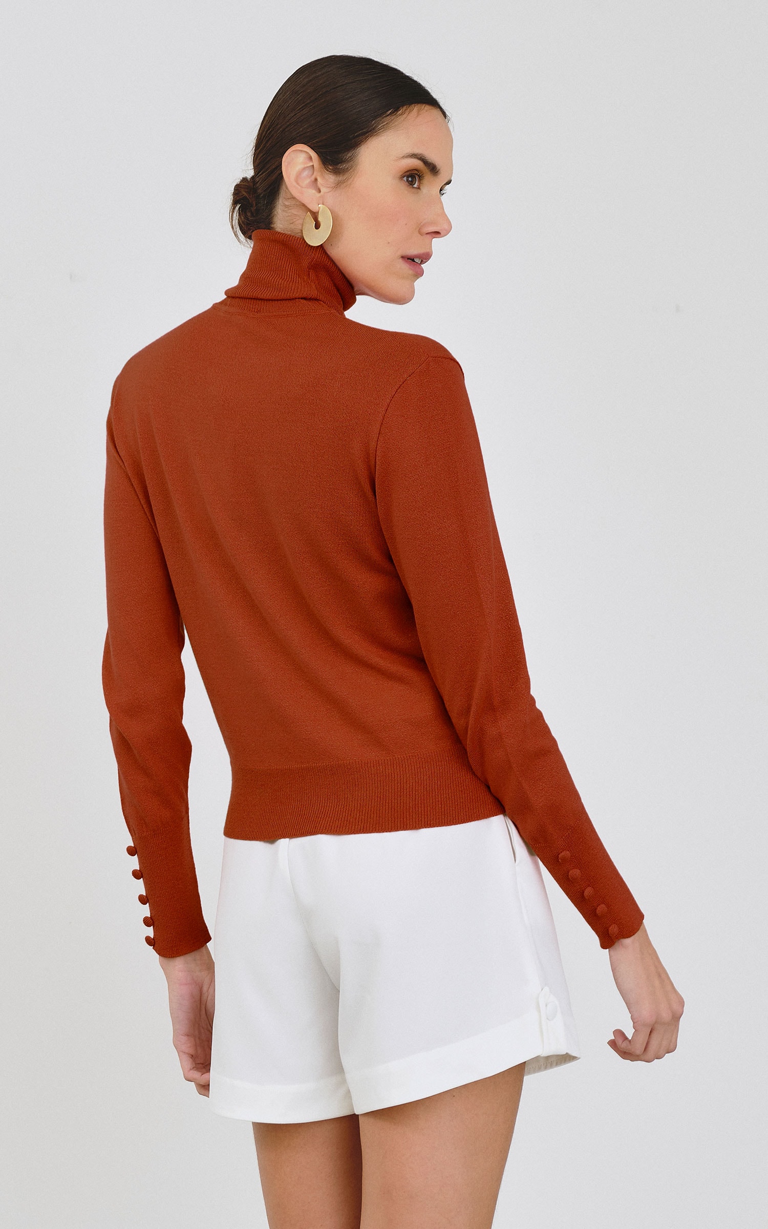 Blusa Tricot Punho Botões Marrom