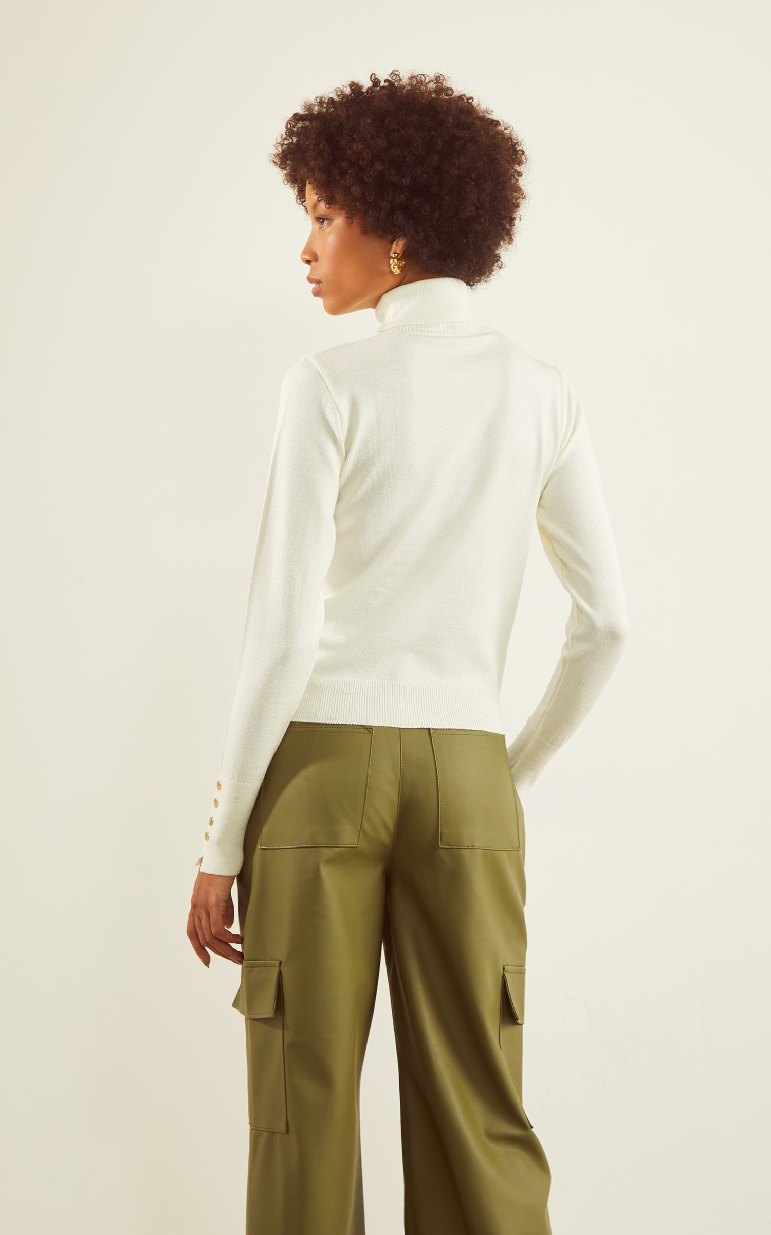 Blusa Tricot Punho Botões Off White