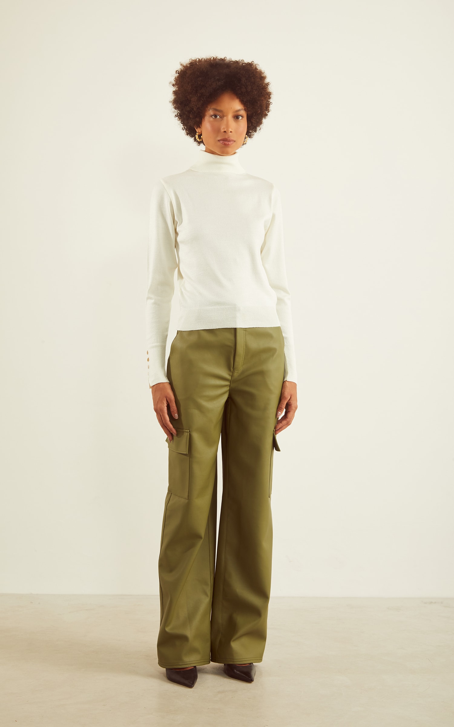 Blusa Tricot Punho Botões Off White