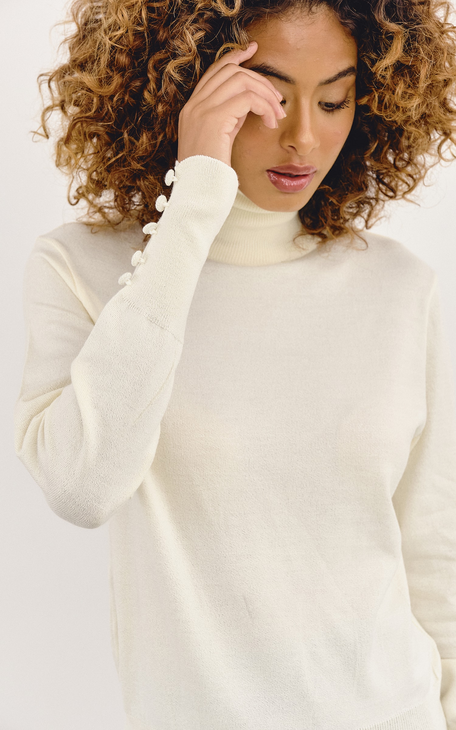 Blusa Tricot Punho Botões Off White