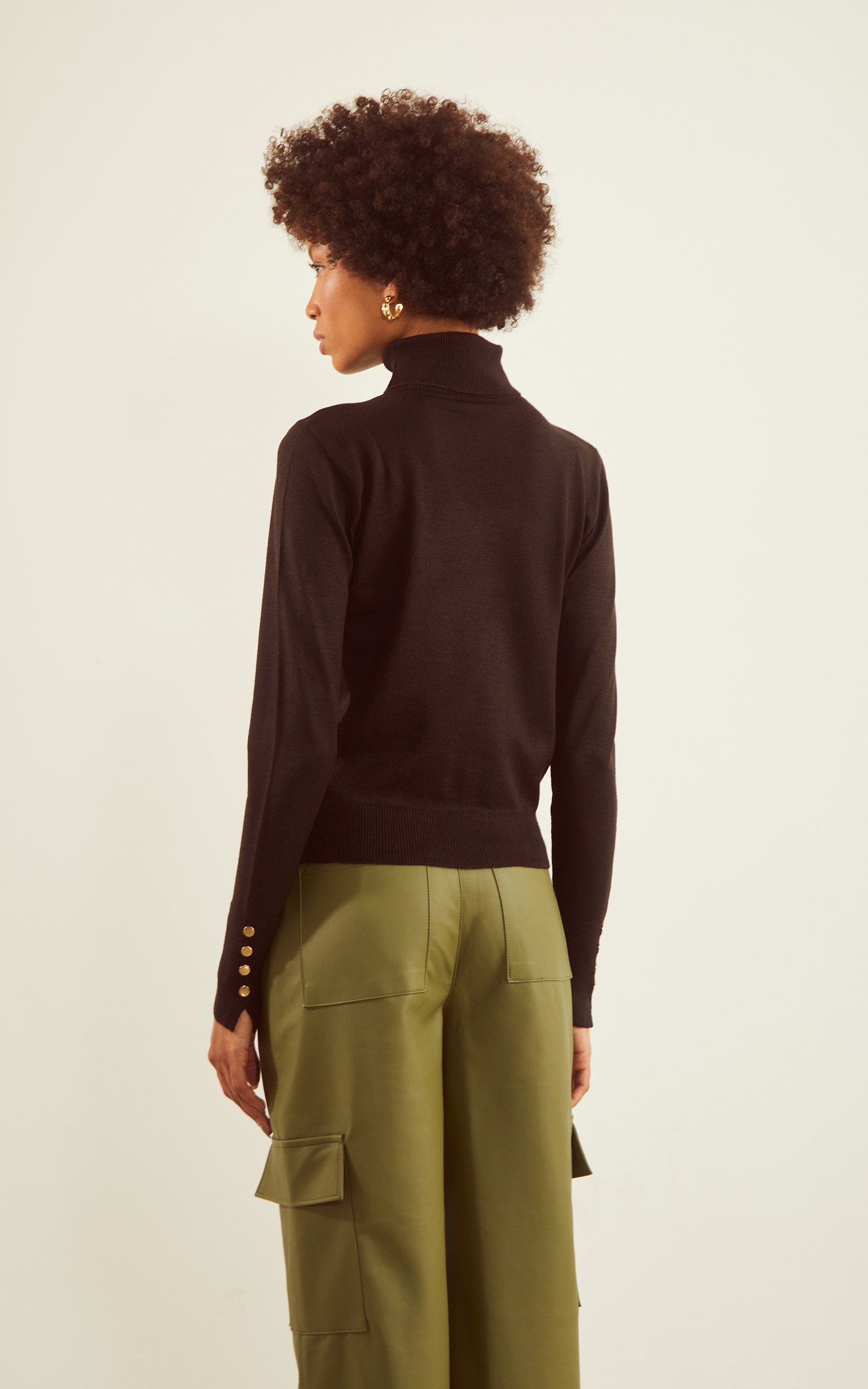 Blusa Tricot Punho Botões Preto