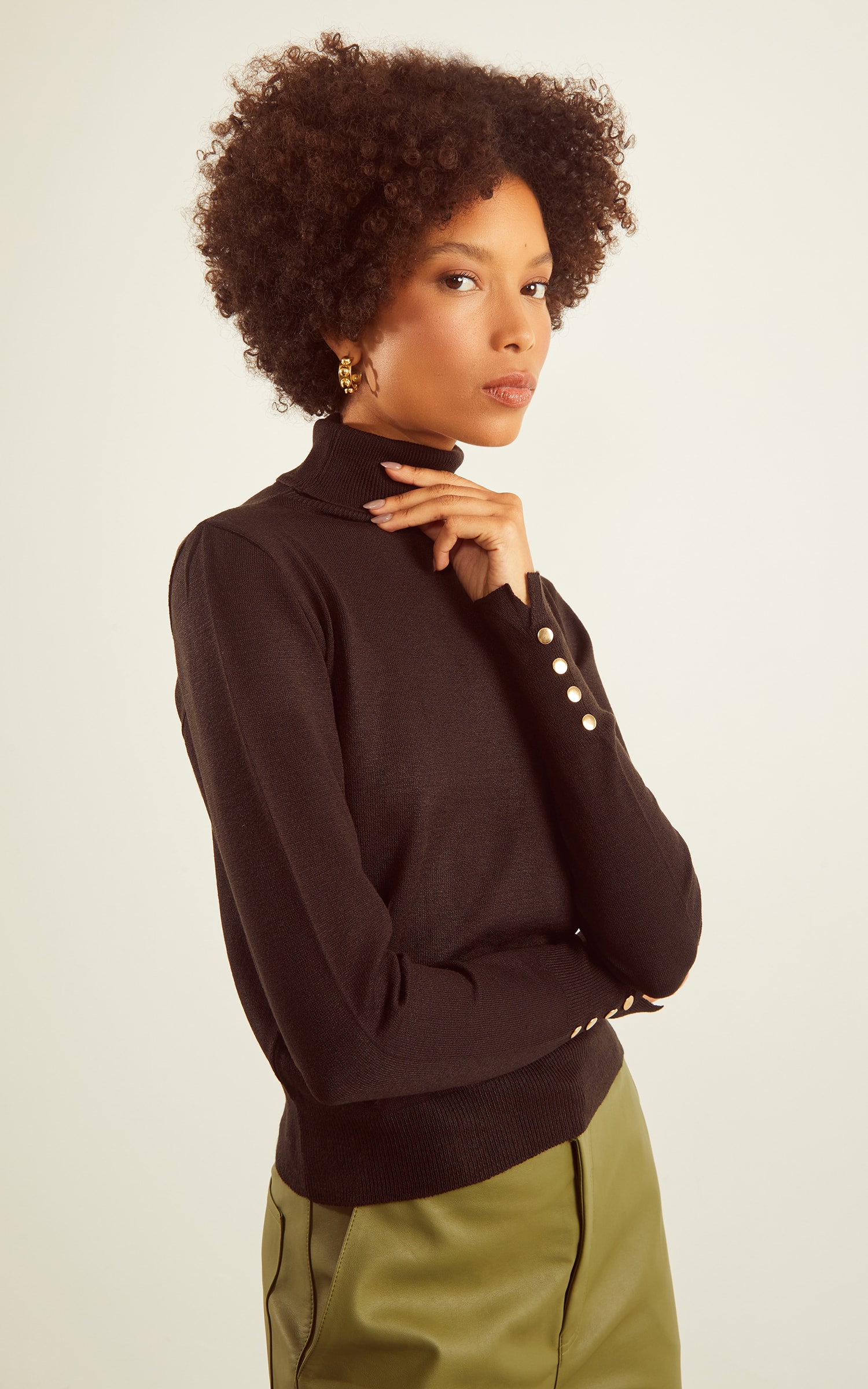 Blusa Tricot Punho Botões Preto