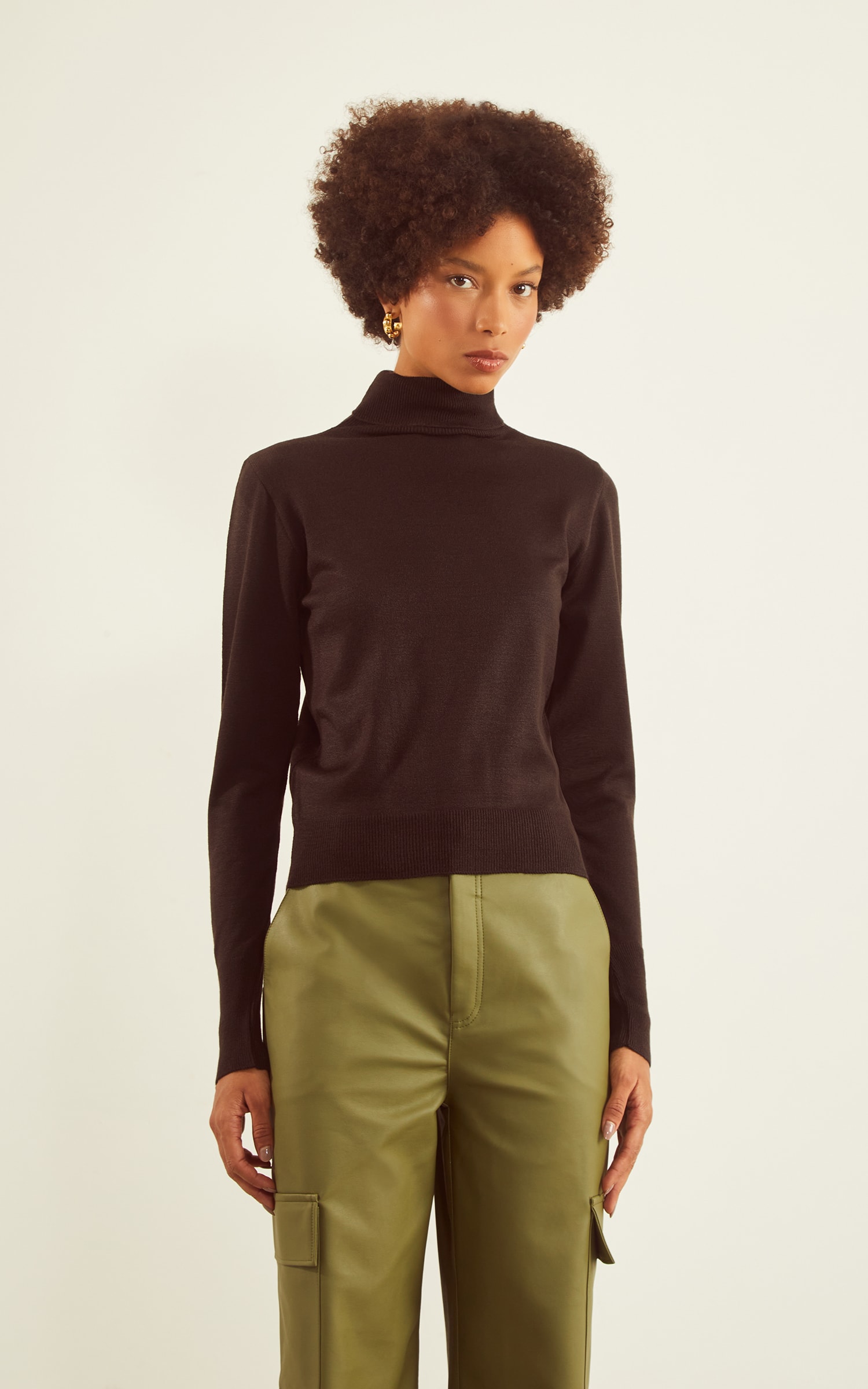 Blusa Tricot Punho Botões Preto