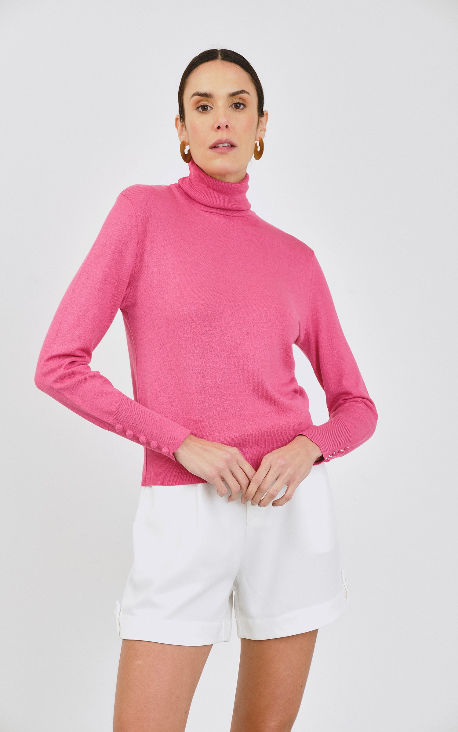 Blusa Tricot Punho Botões Rosa