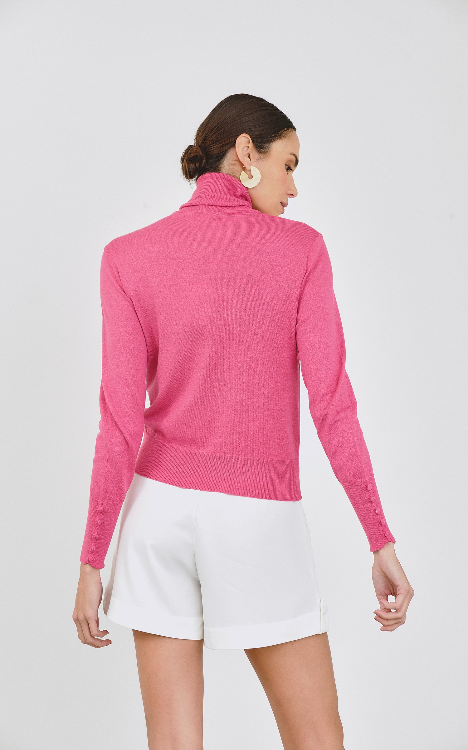 Blusa Tricot Punho Botões Rosa