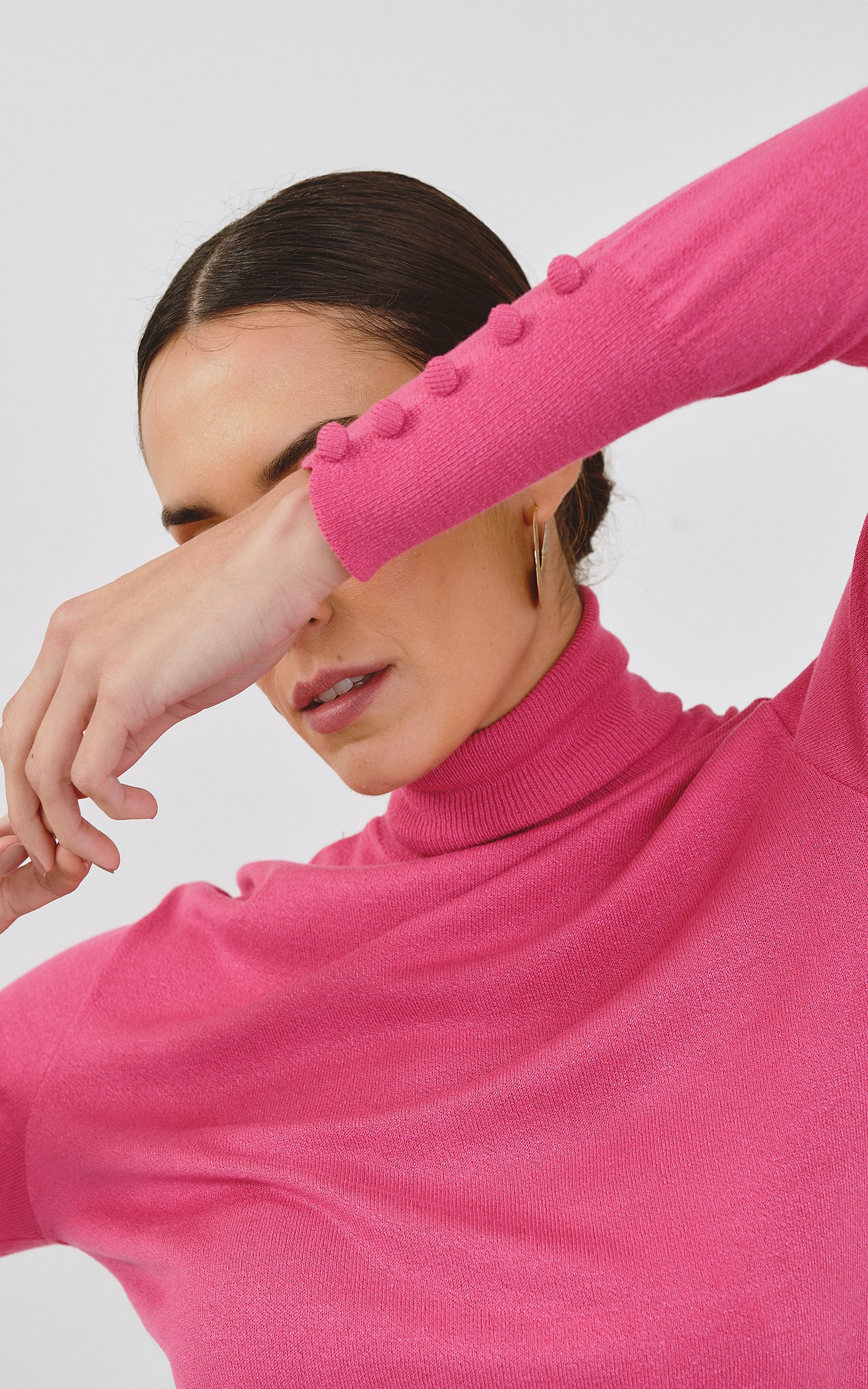 Blusa Tricot Punho Botões Rosa