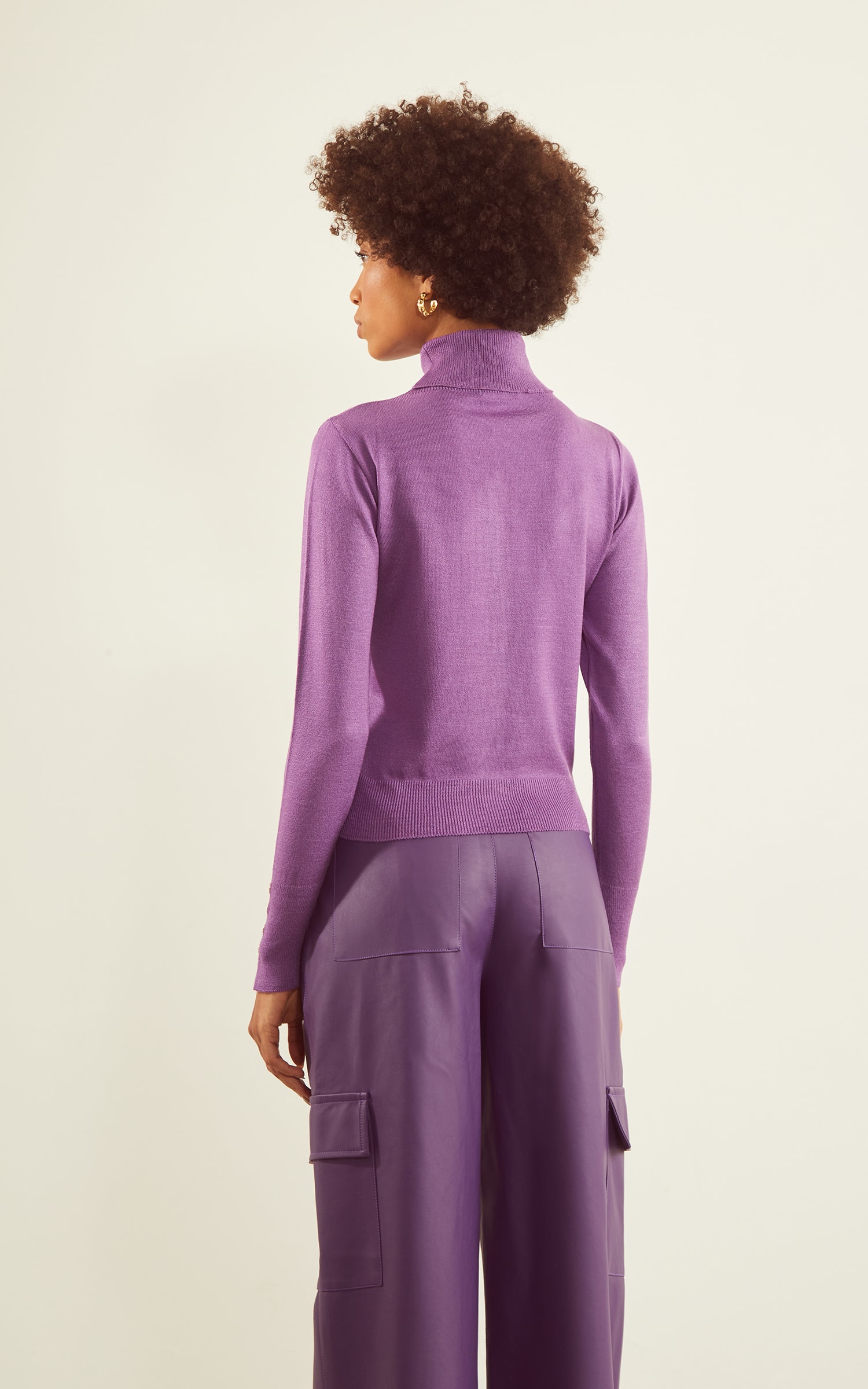 Blusa Tricot Punho Botões Roxo