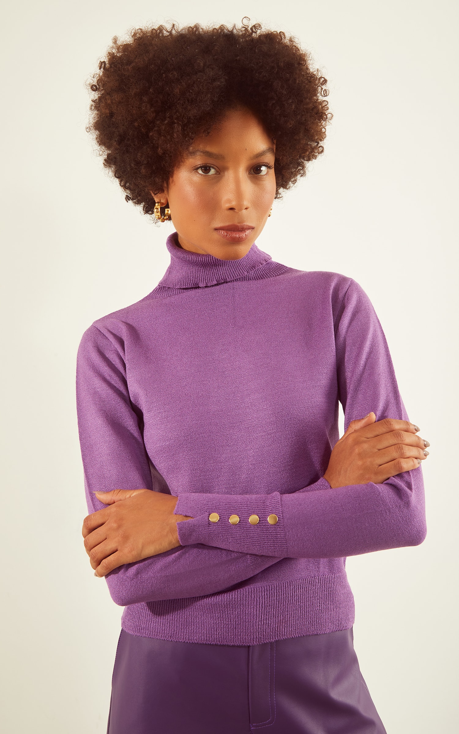 Blusa Tricot Punho Botões Roxo