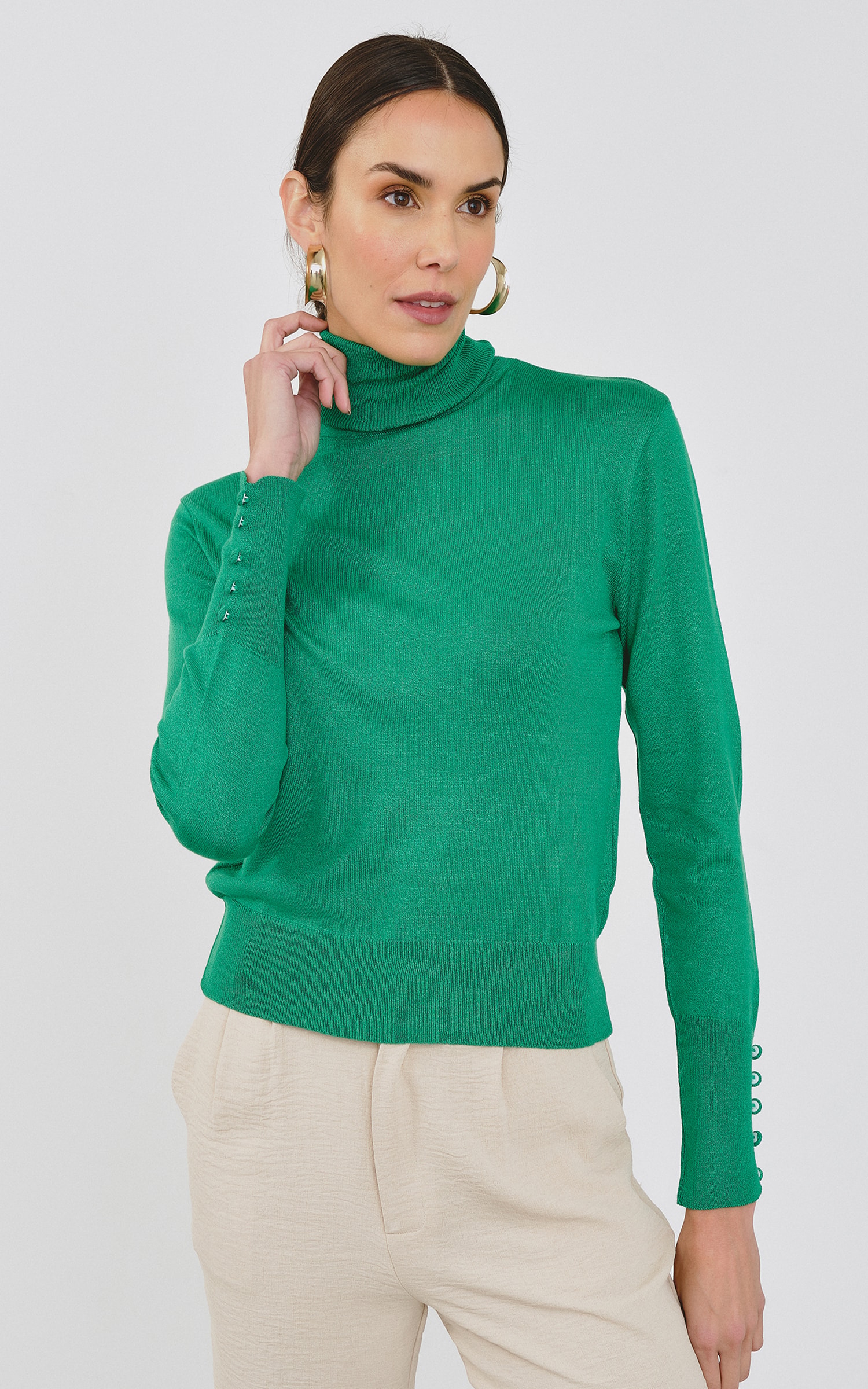 Blusa Tricot Punho Botões Verde
