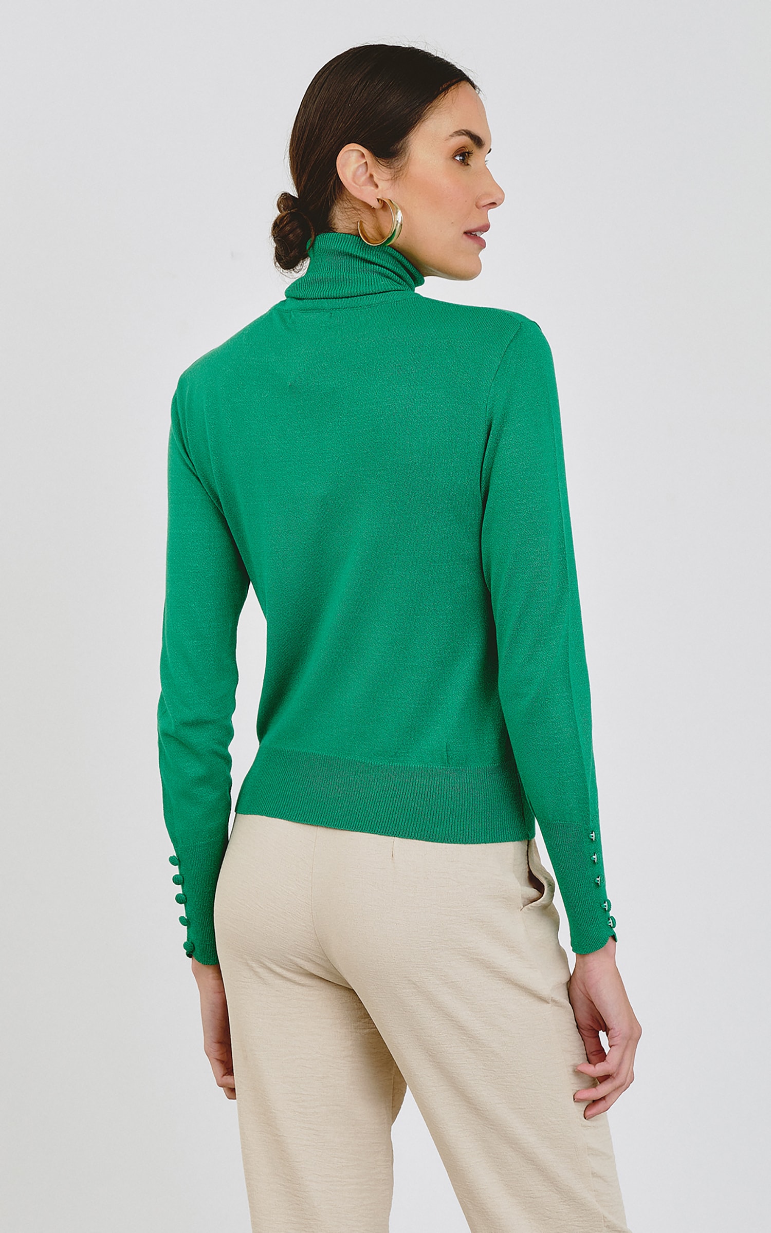 Blusa Tricot Punho Botões Verde