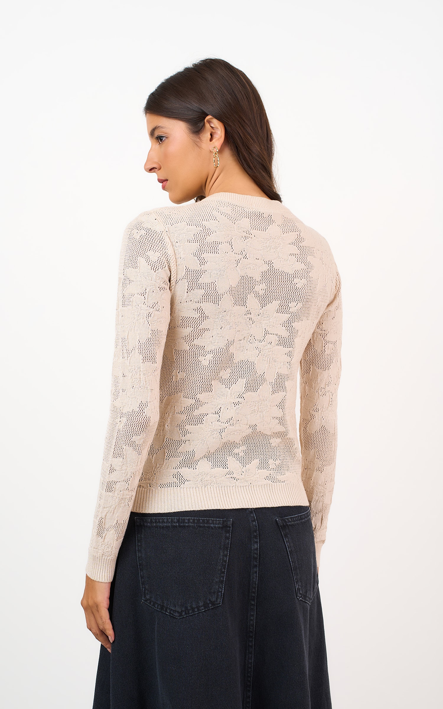 Blusa Tricot Renda Areia