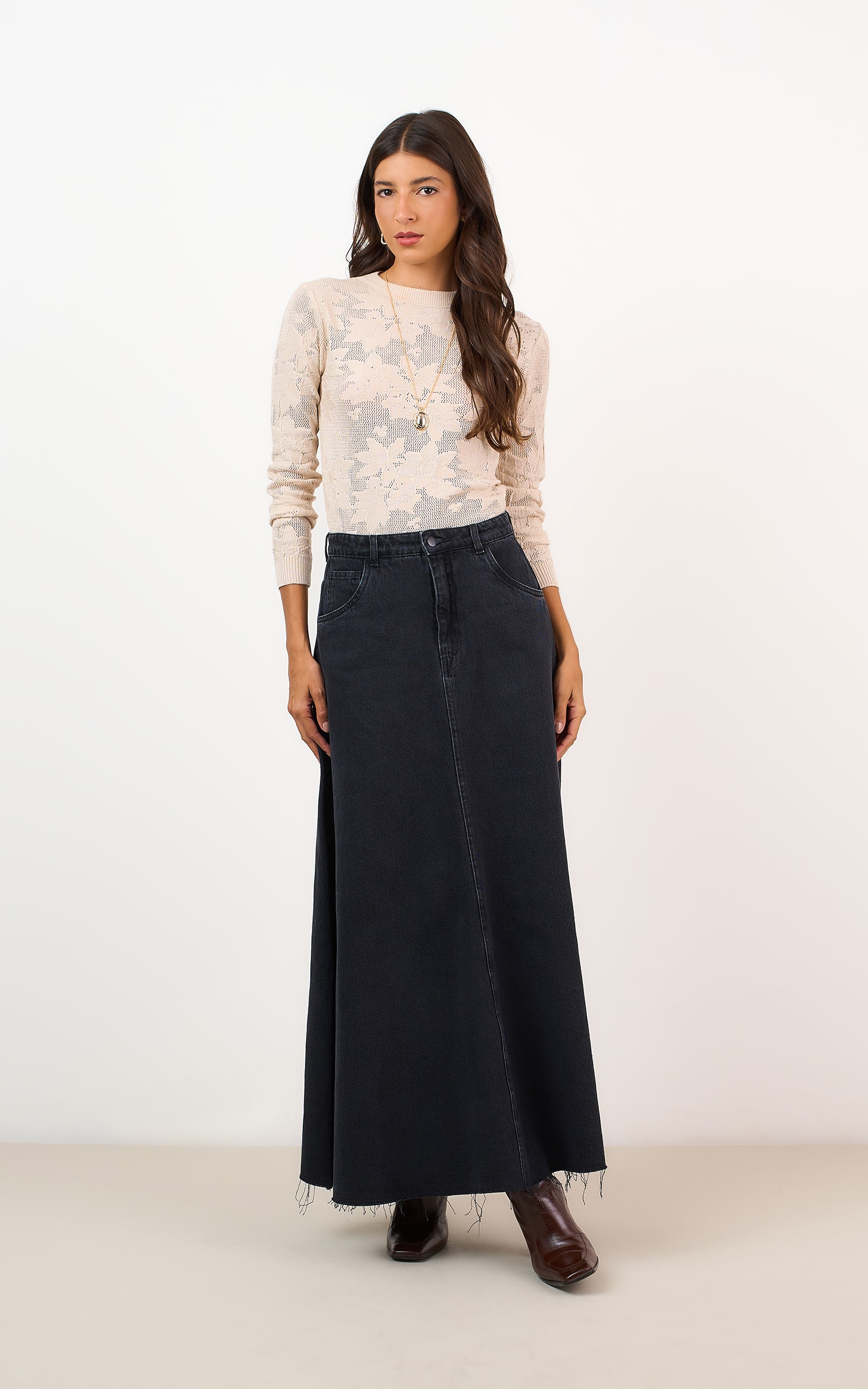 Blusa Tricot Renda Areia