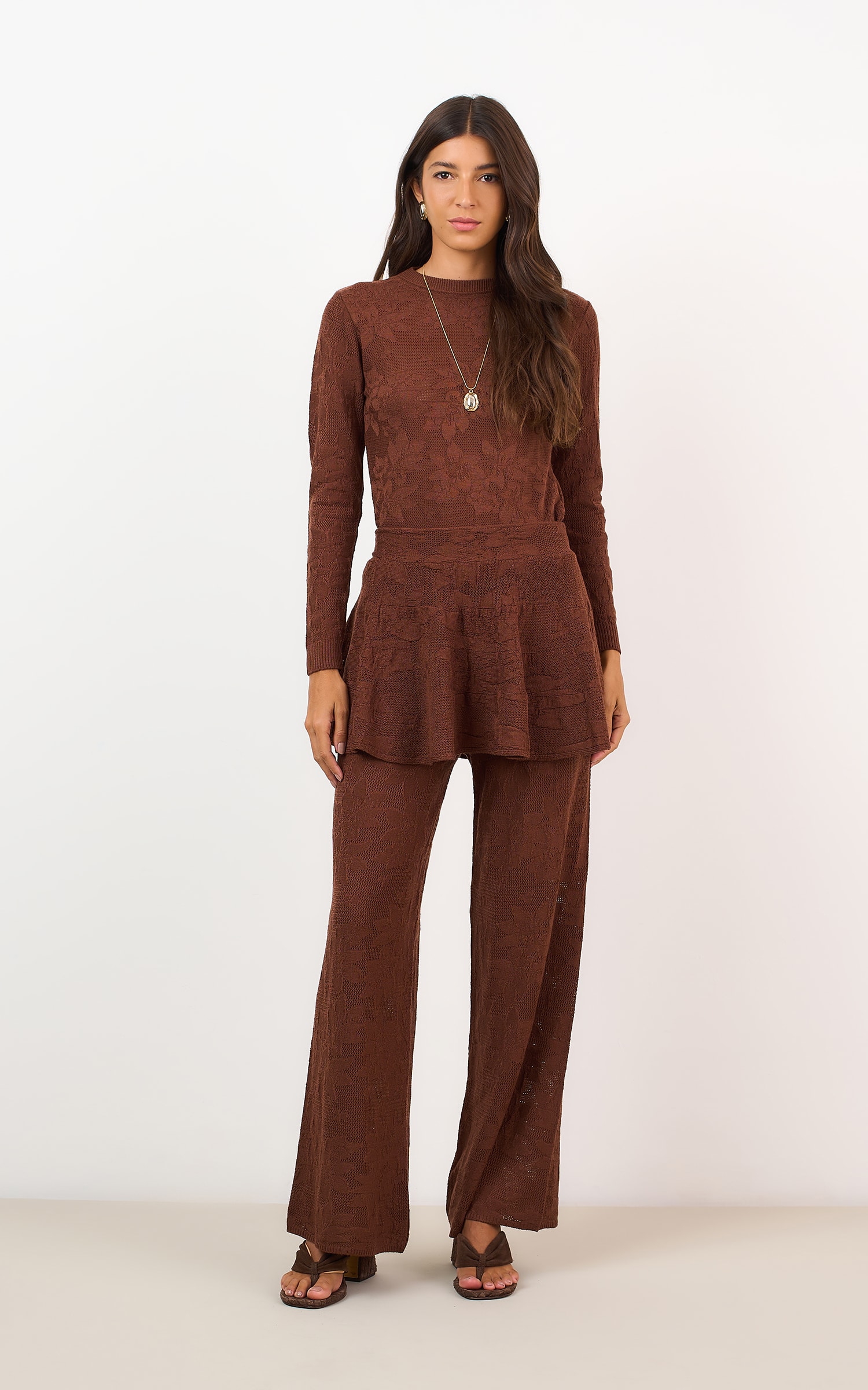 Blusa Tricot Renda Marrom