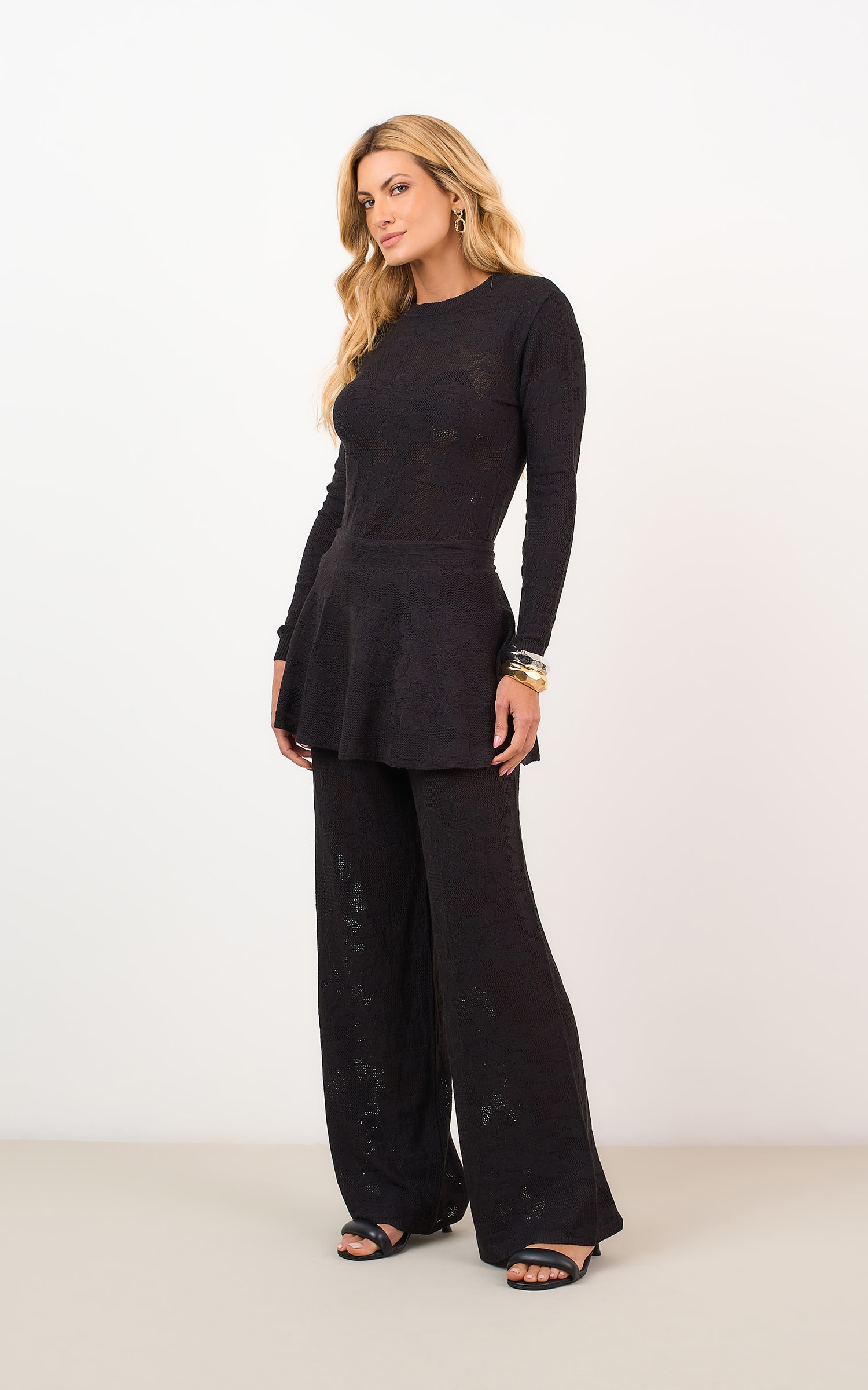 Blusa Tricot Renda Preto