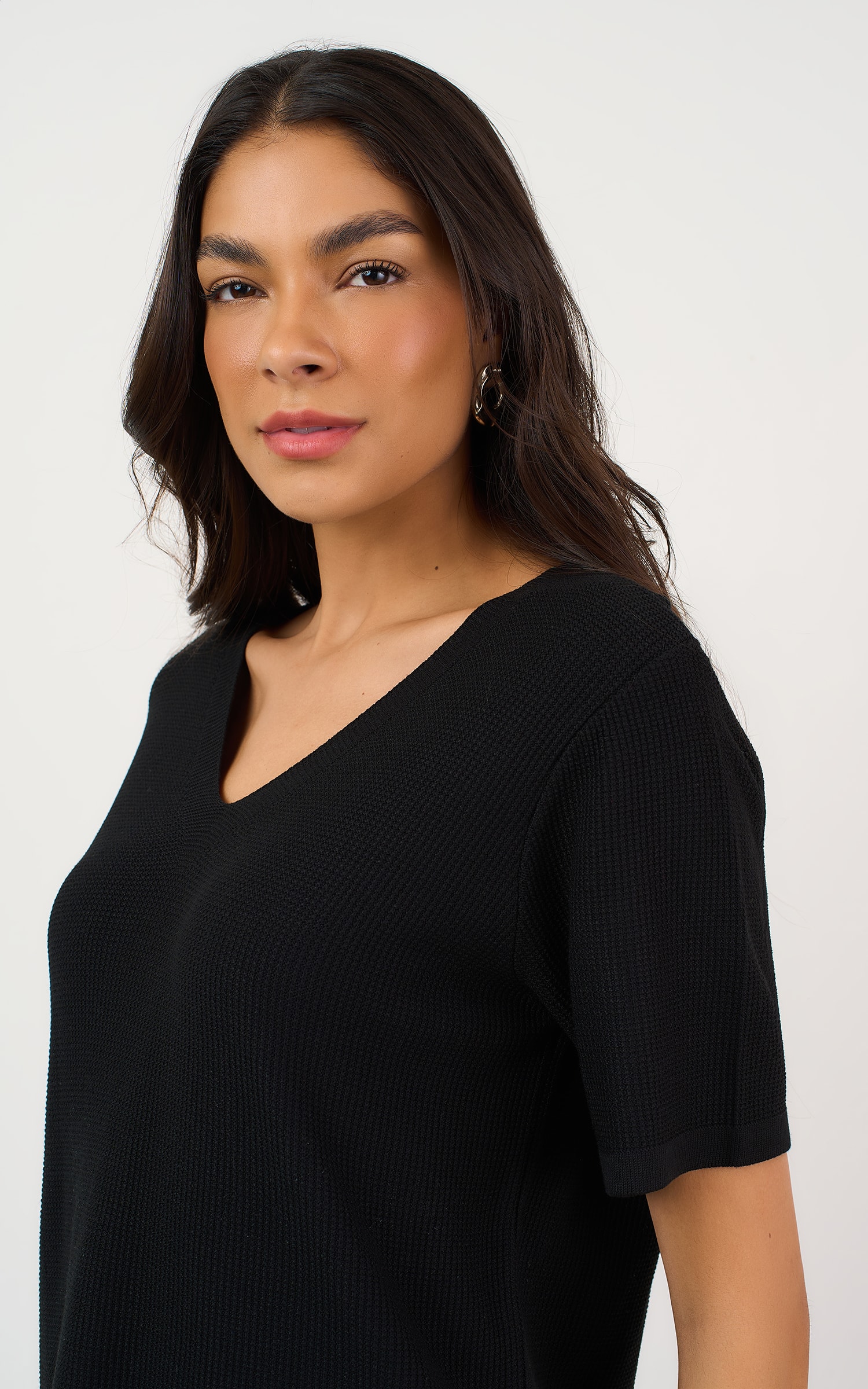 Blusa Tricot Textura Piquet Preto