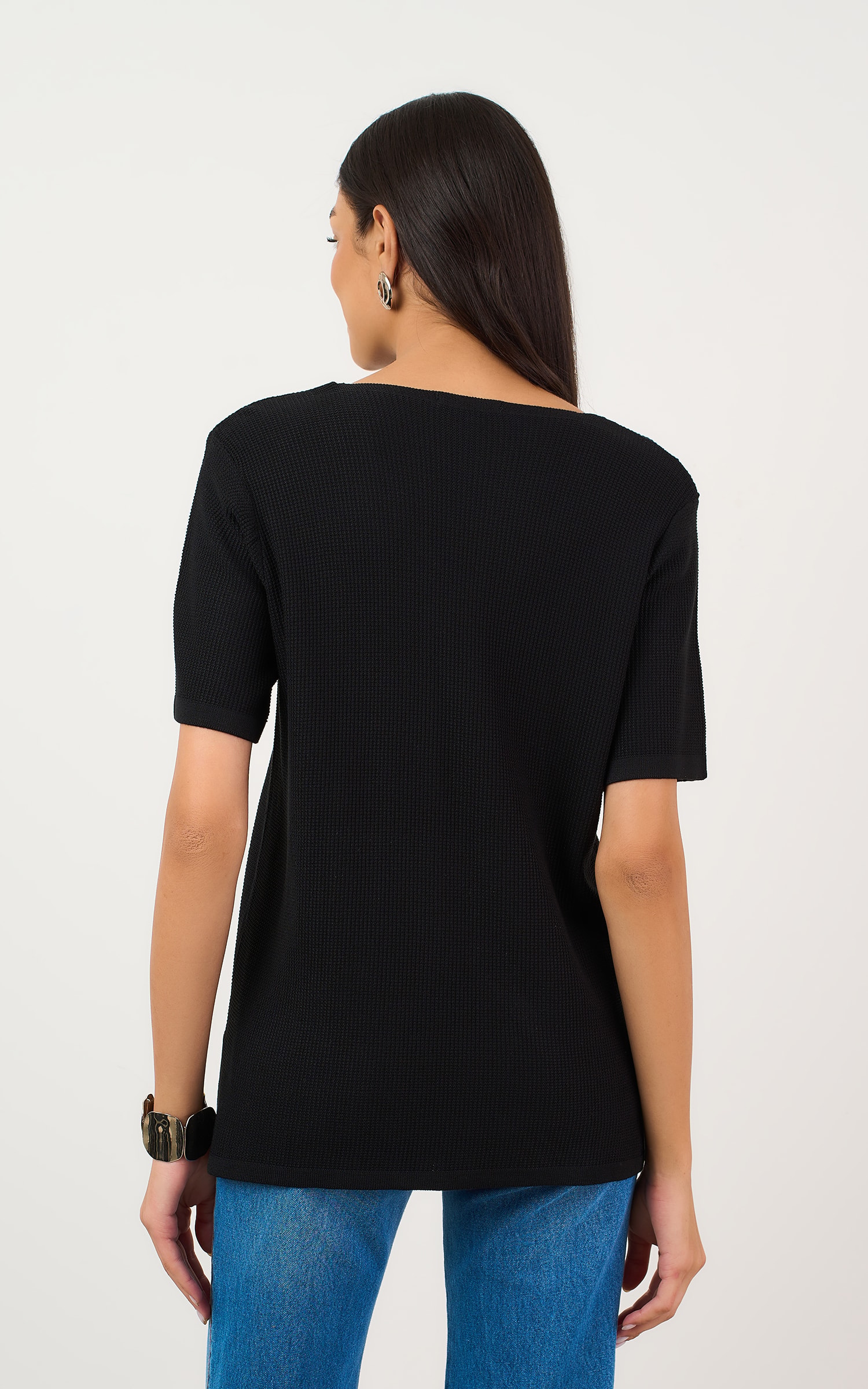 Blusa Tricot Textura Piquet Preto