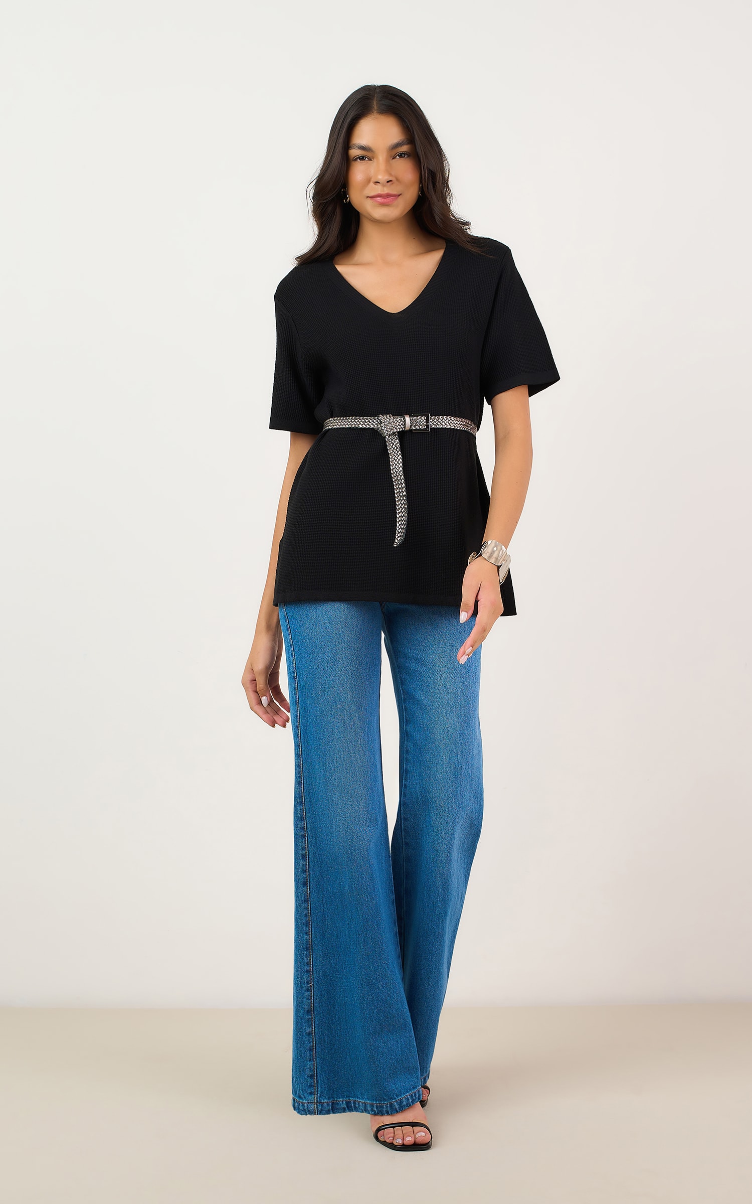 Blusa Tricot Textura Piquet Preto