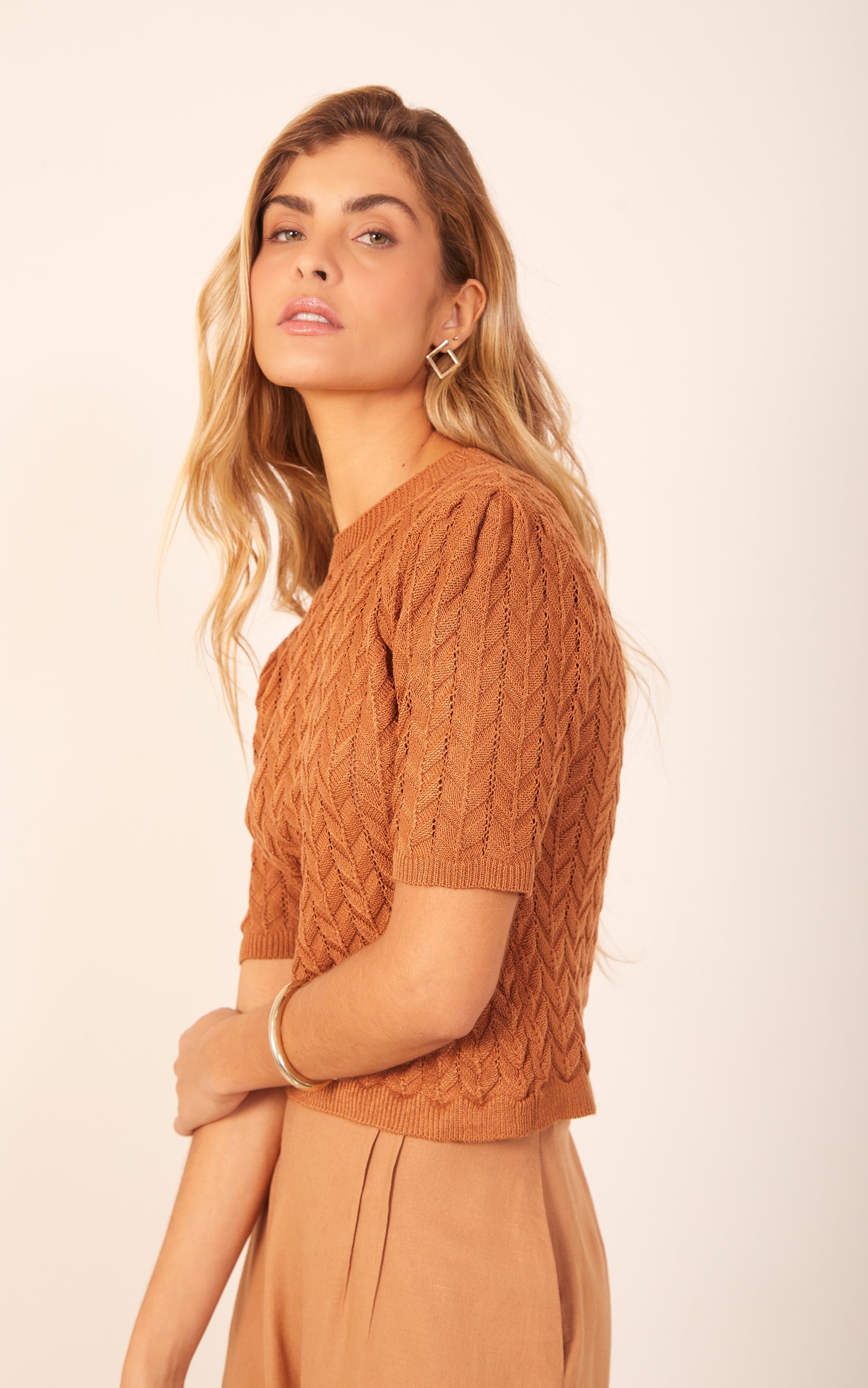 Blusa Tricot Texturas Caqui