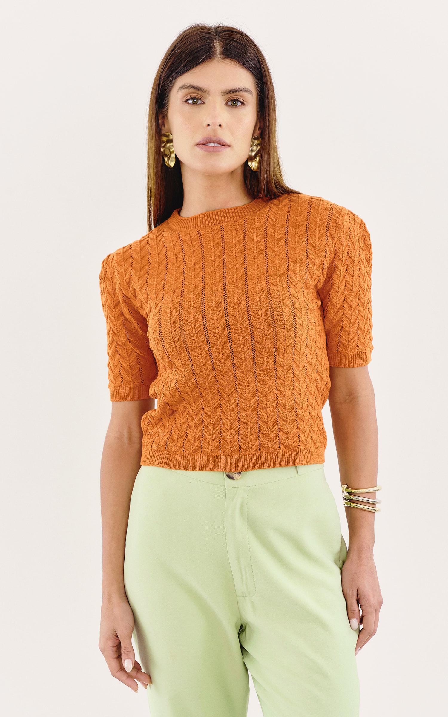 Blusa Tricot Texturas Laranja
