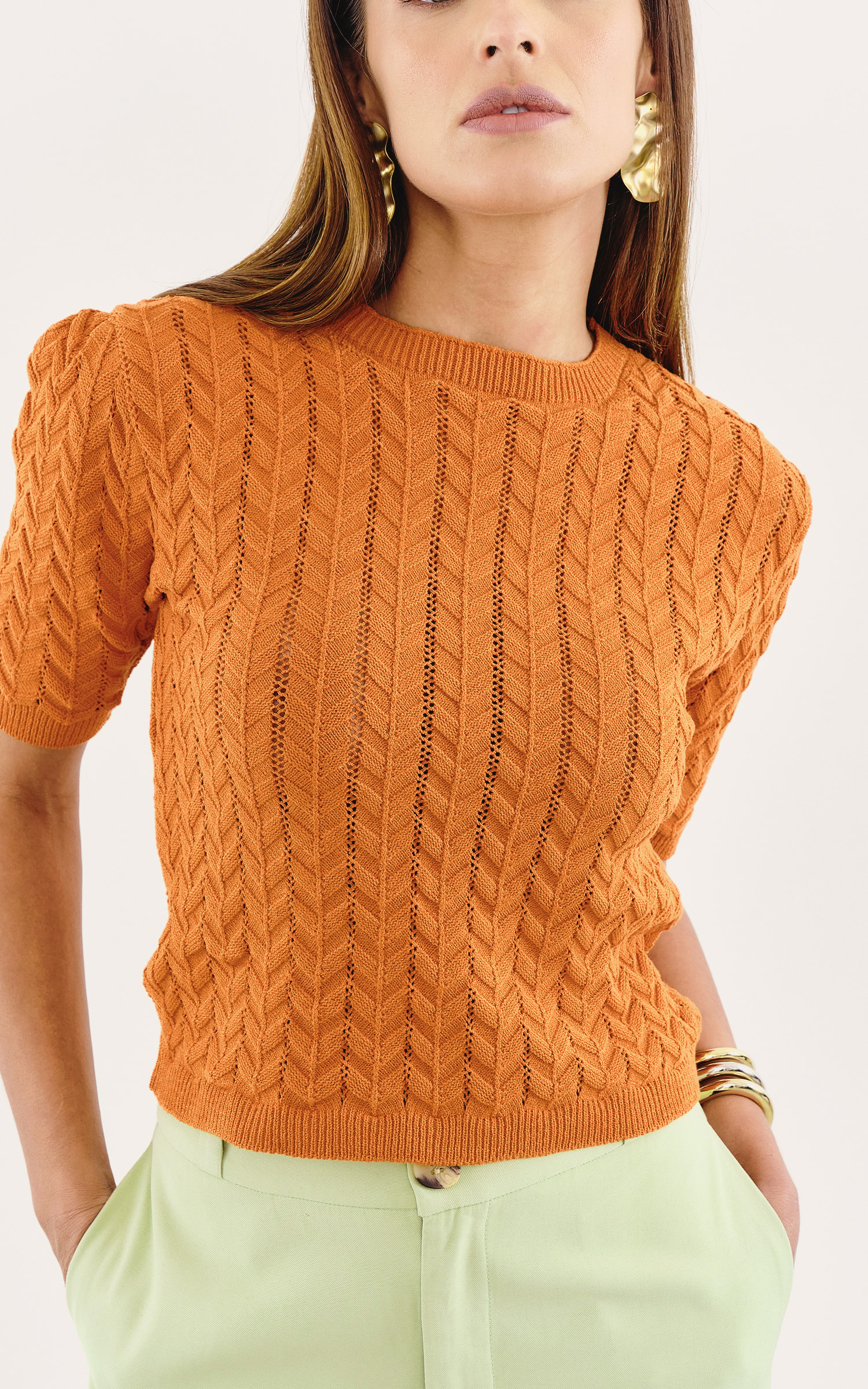 Blusa Tricot Texturas Laranja