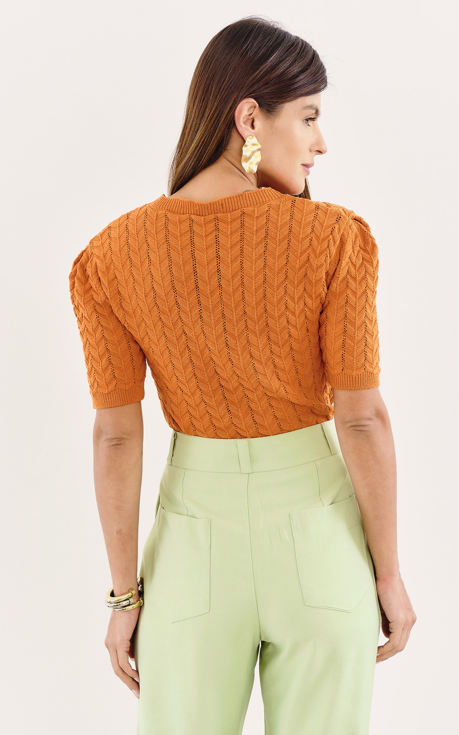 Blusa Tricot Texturas Laranja